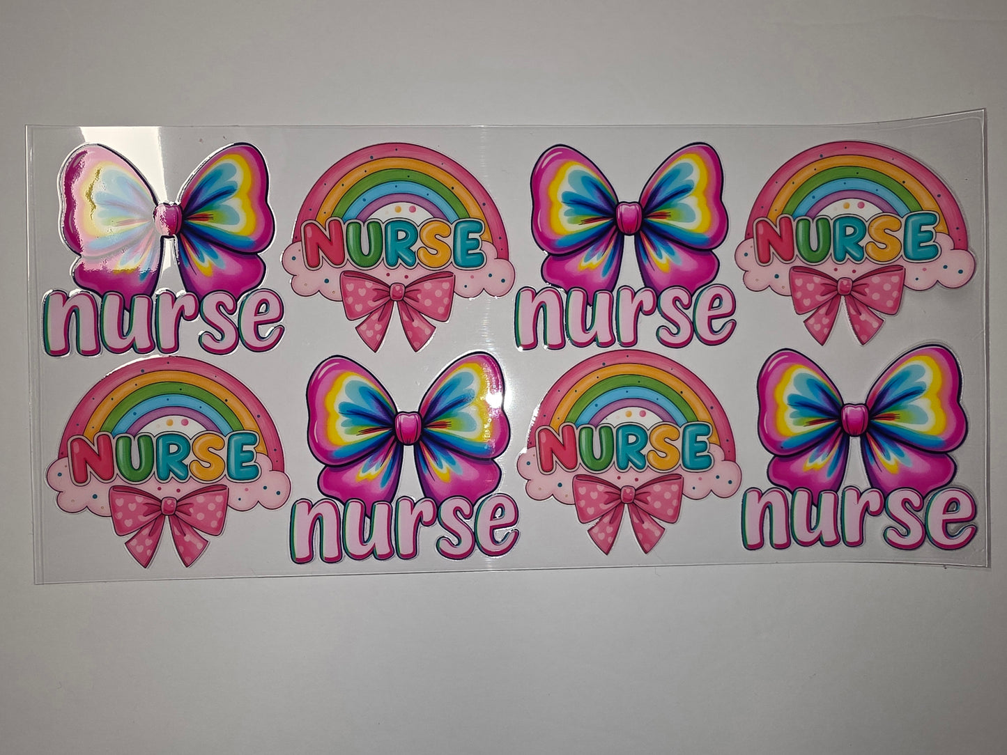 Cute Nurse Rainbow Butterfly Bow Tumbler Wraps - Pink, Blue, Yellow Sublimation Design