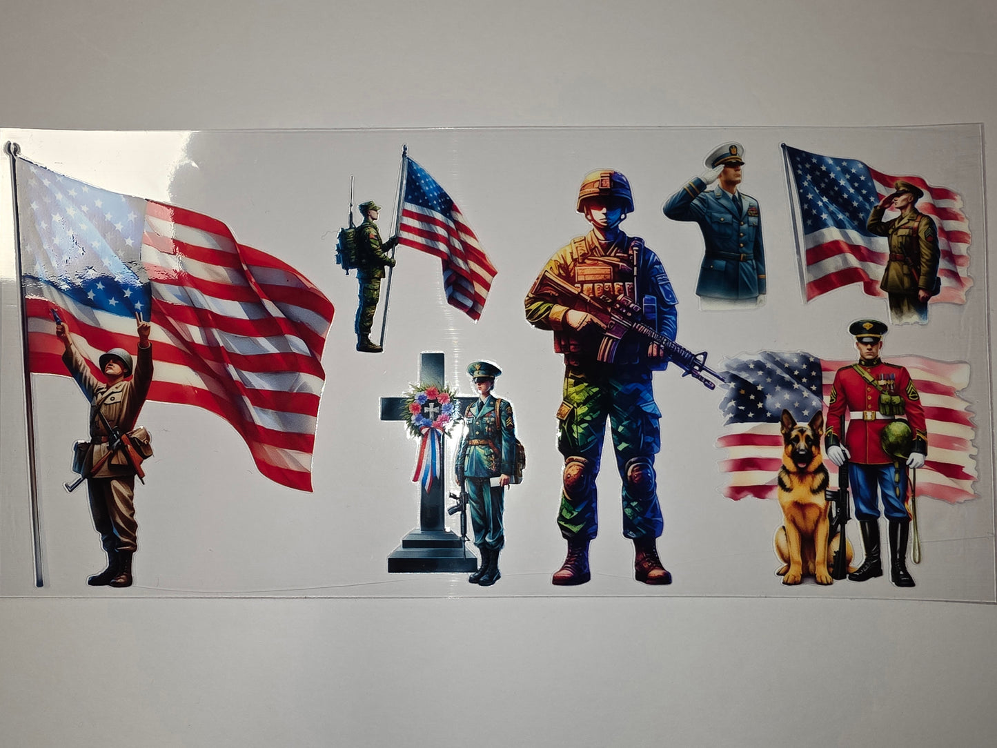 Patriotic Military Soldier & American Flag Tumbler Wraps | Red, White, Blue & Camo Designs