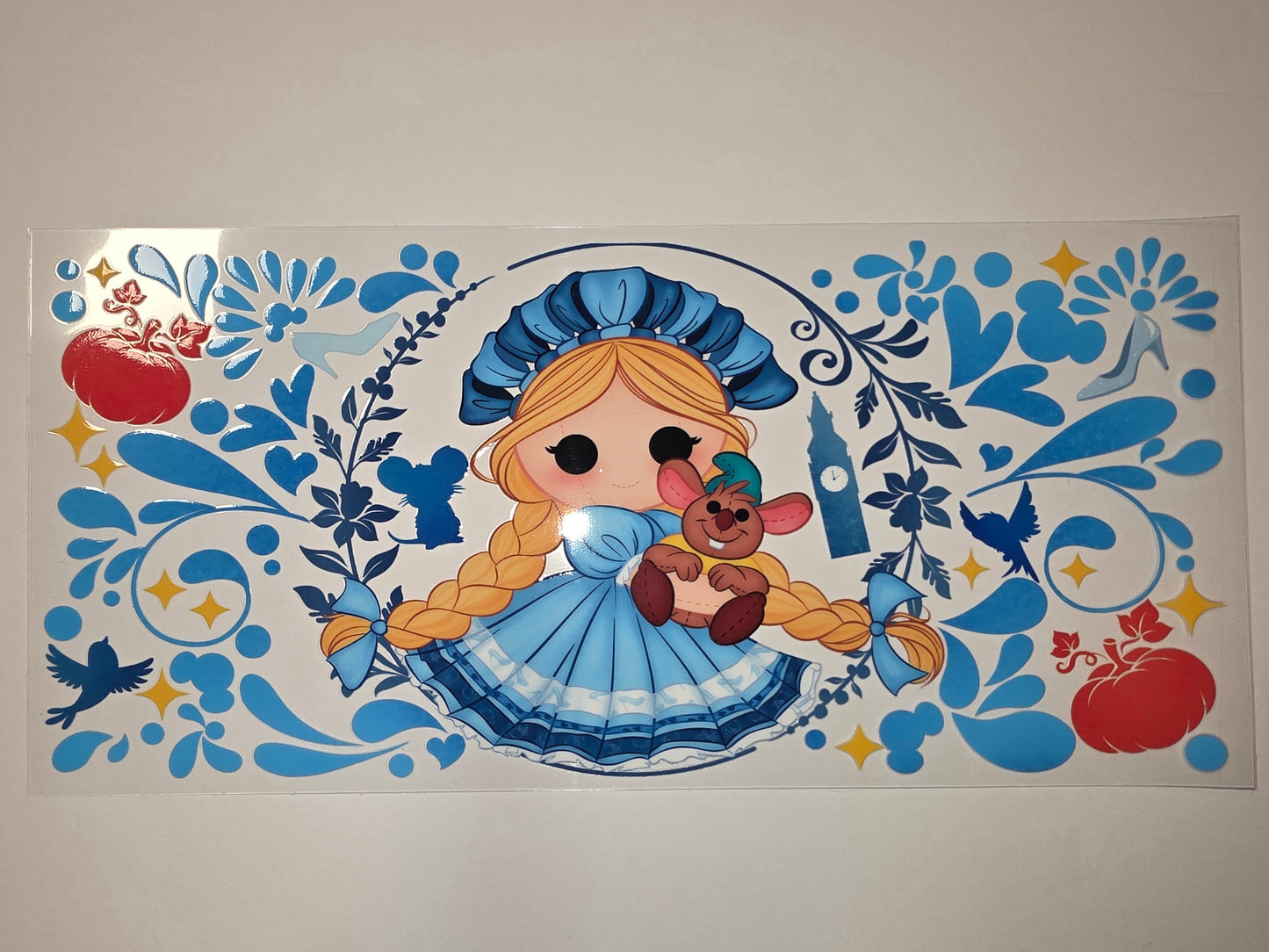 Whimsical Blue & Red Alice Inspired Tumbler Wrap | Cute Girl & Mouse Design