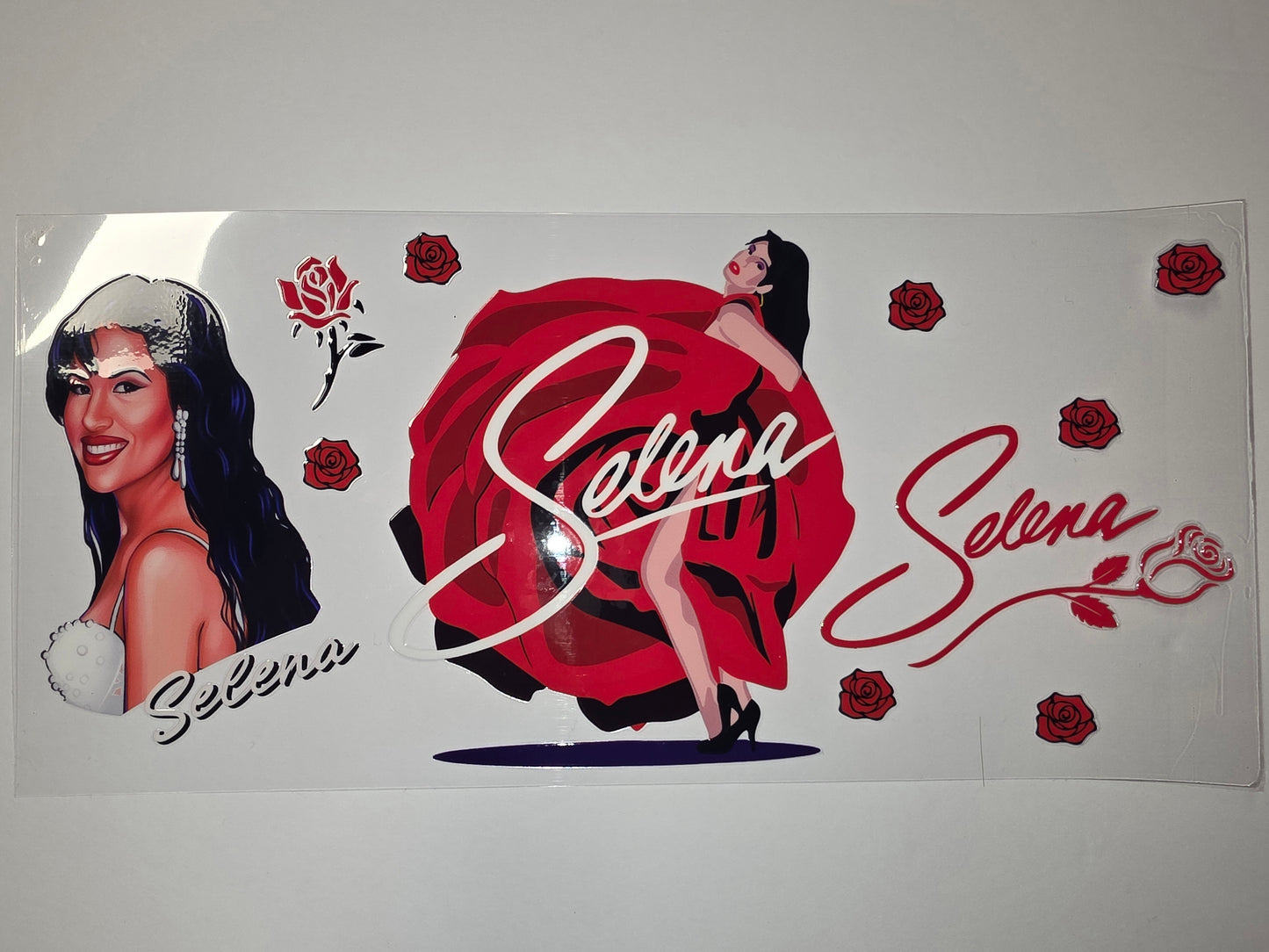 Selena Quintanilla Red Rose Tumbler Wrap | Iconic Singer Design | Vibrant Red & White