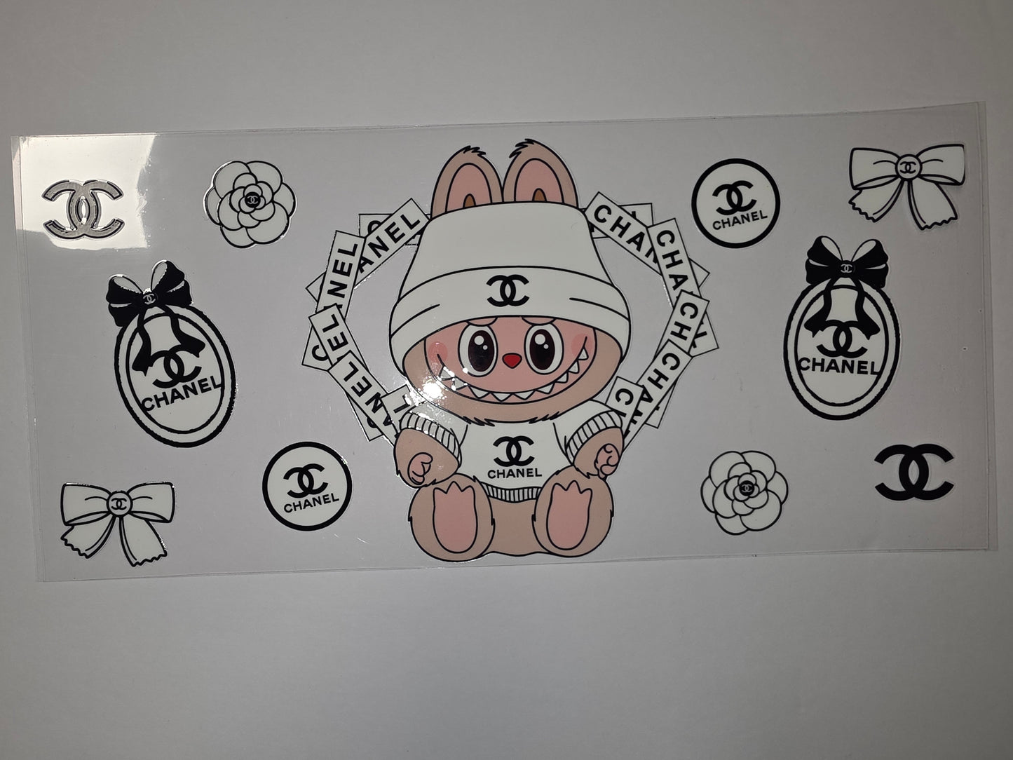 Cute Bunny & Bow Tumbler Wrap | Black & White Chanel Inspired Design | Sublimation Cup Decal