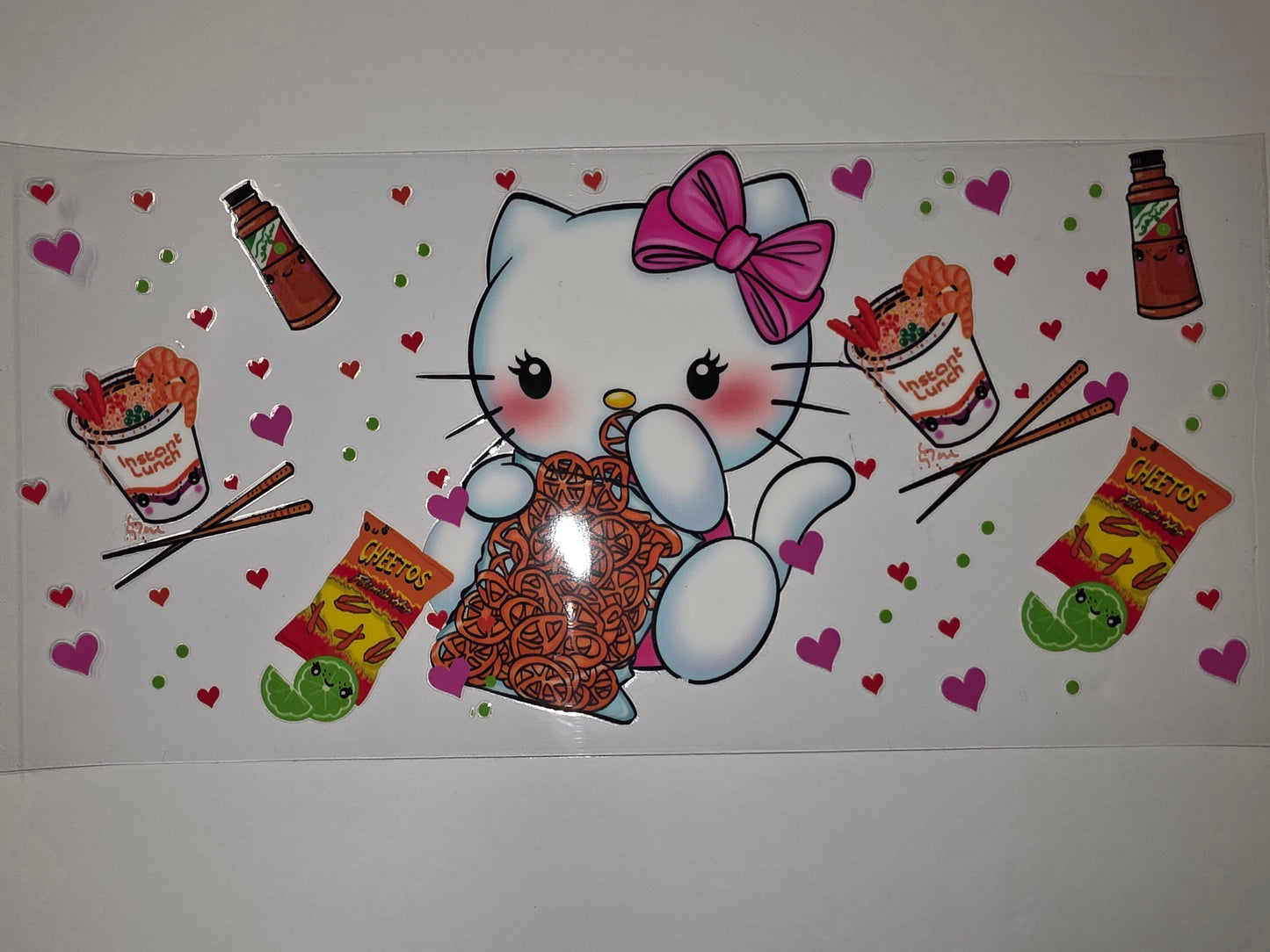 Cute Hello Kitty Ramen & Snacks Tumbler Wrap | Kawaii Foodie Design | Pink Bow & Hearts