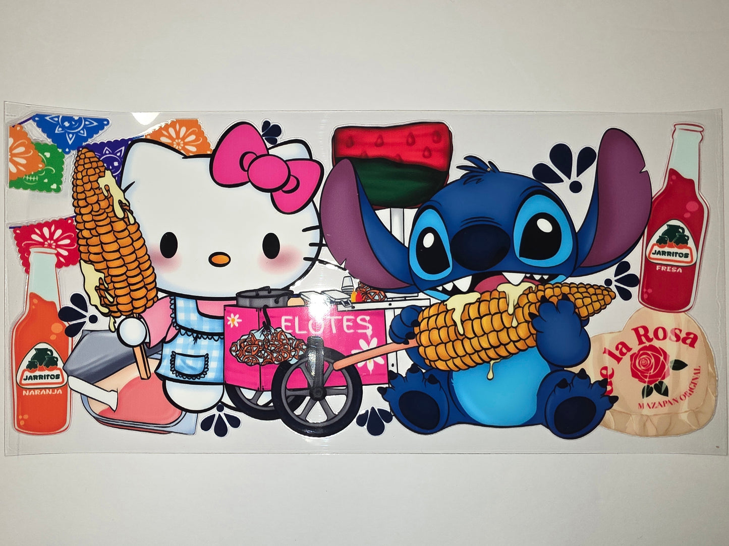 Hello Kitty & Stitch Elotes Tumbler Wrap | Mexican Street Food Design | Vibrant Colors