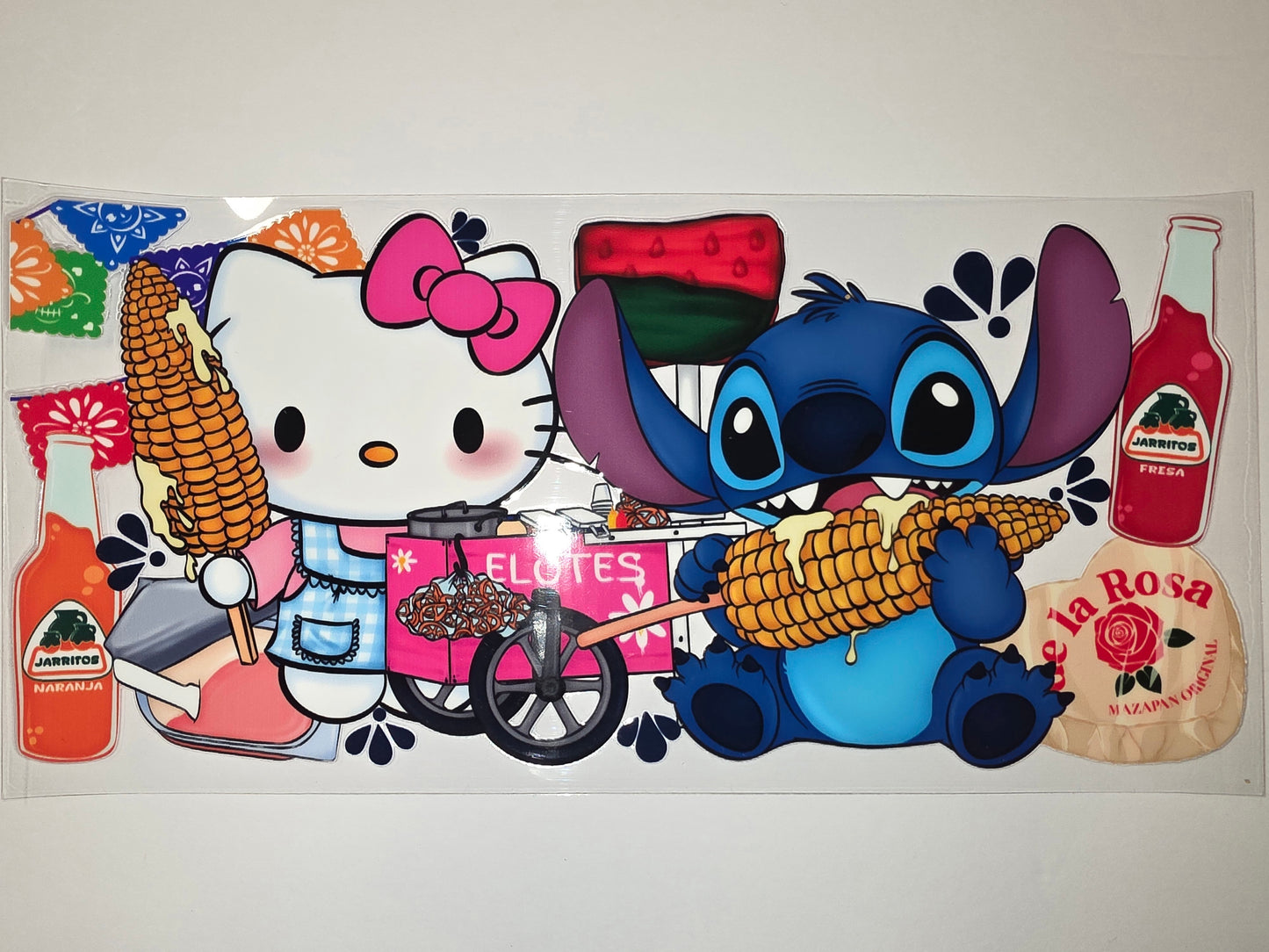 Hello Kitty & Stitch Elotes Jarritos Tumbler Wrap | Mexican Street Food Design