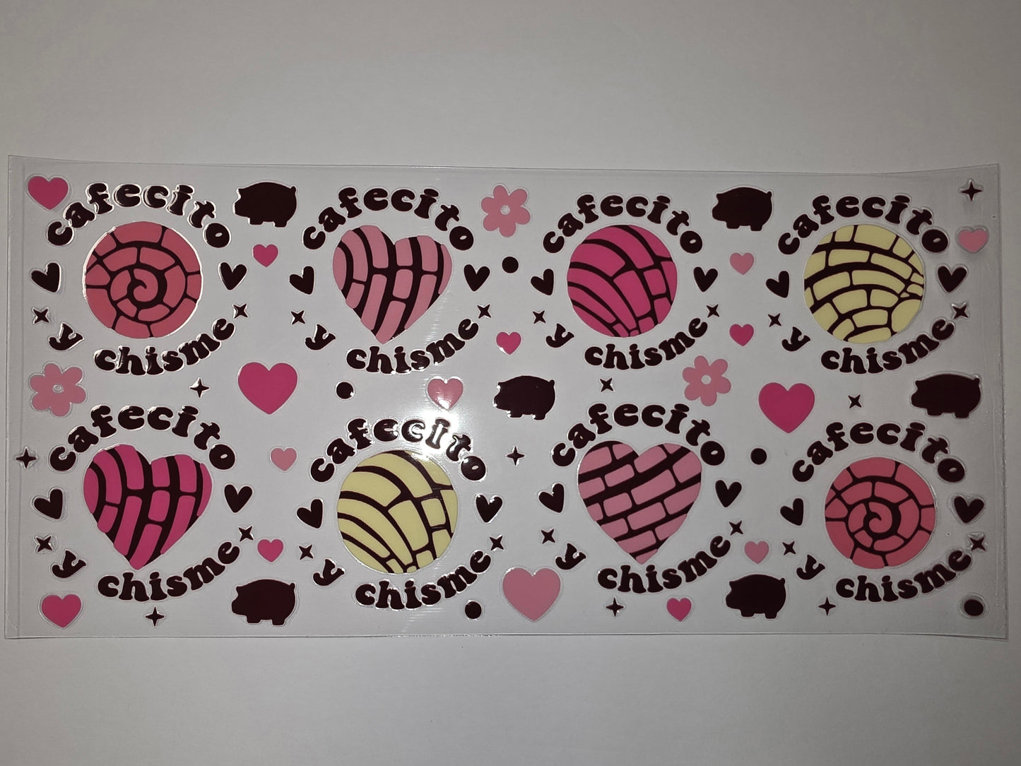 Cafecito y Chisme Concha Tumbler Wrap | Pink & Yellow Pan Dulce Design