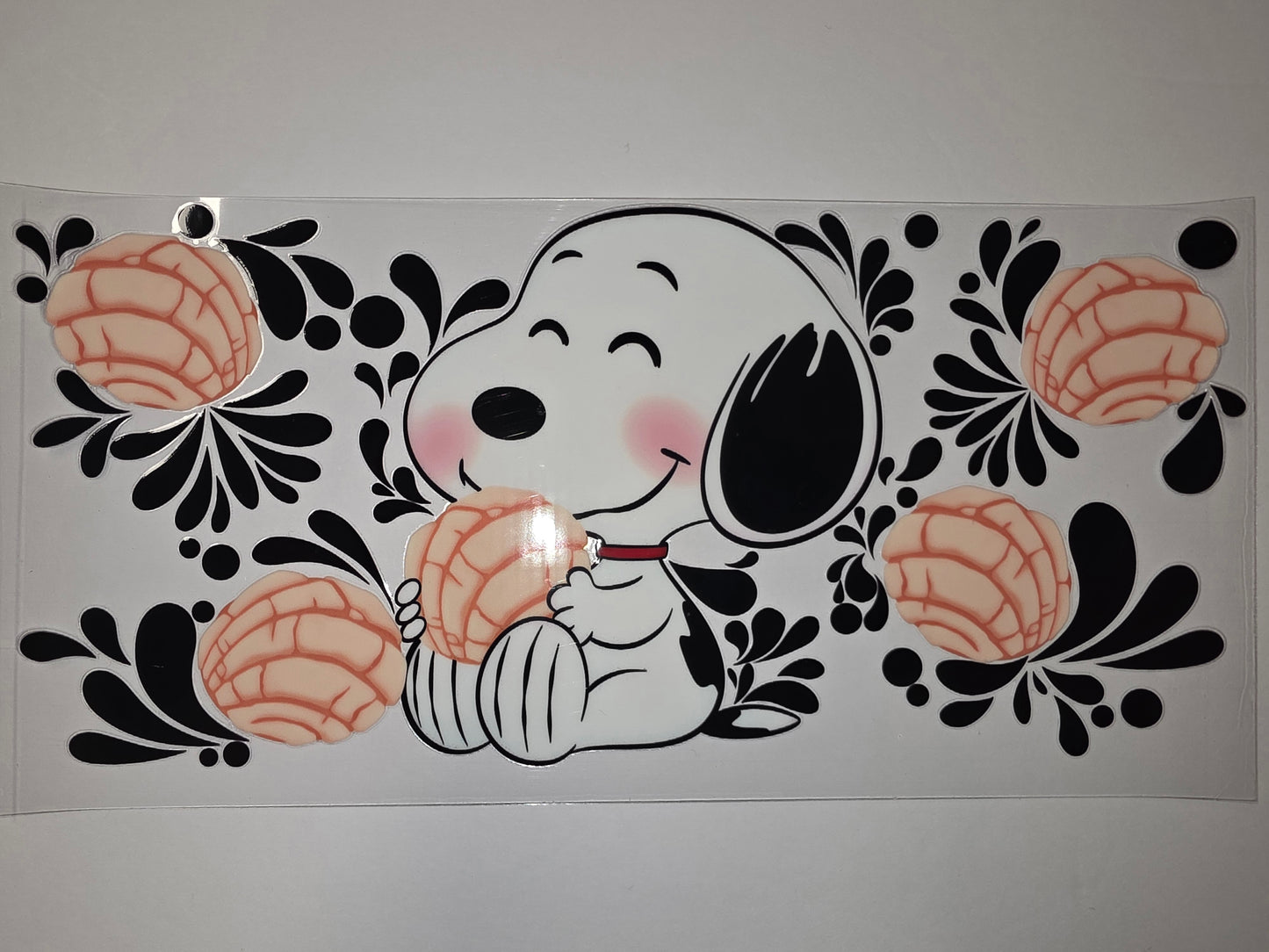 Snoopy Concha Tumbler Wrap | Cute Dog & Mexican Sweet Bread Design | Black & Pink