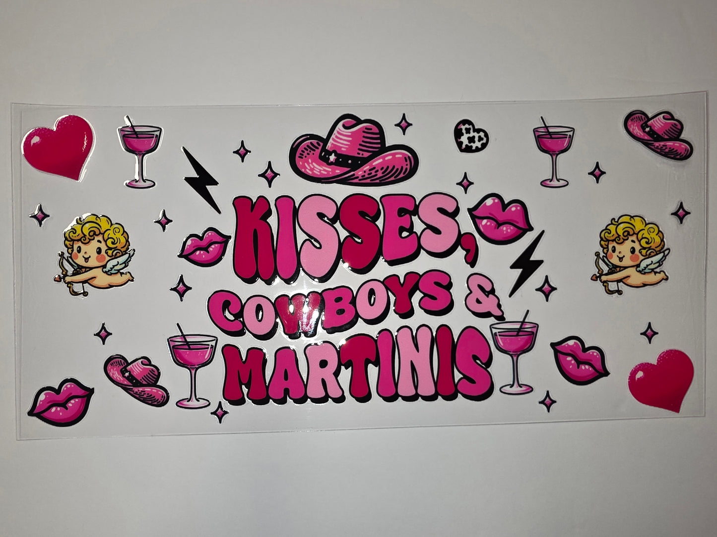 Pink Kisses Cowboys & Martinis Tumbler Wrap | Retro Cowgirl & Valentine's Day Design