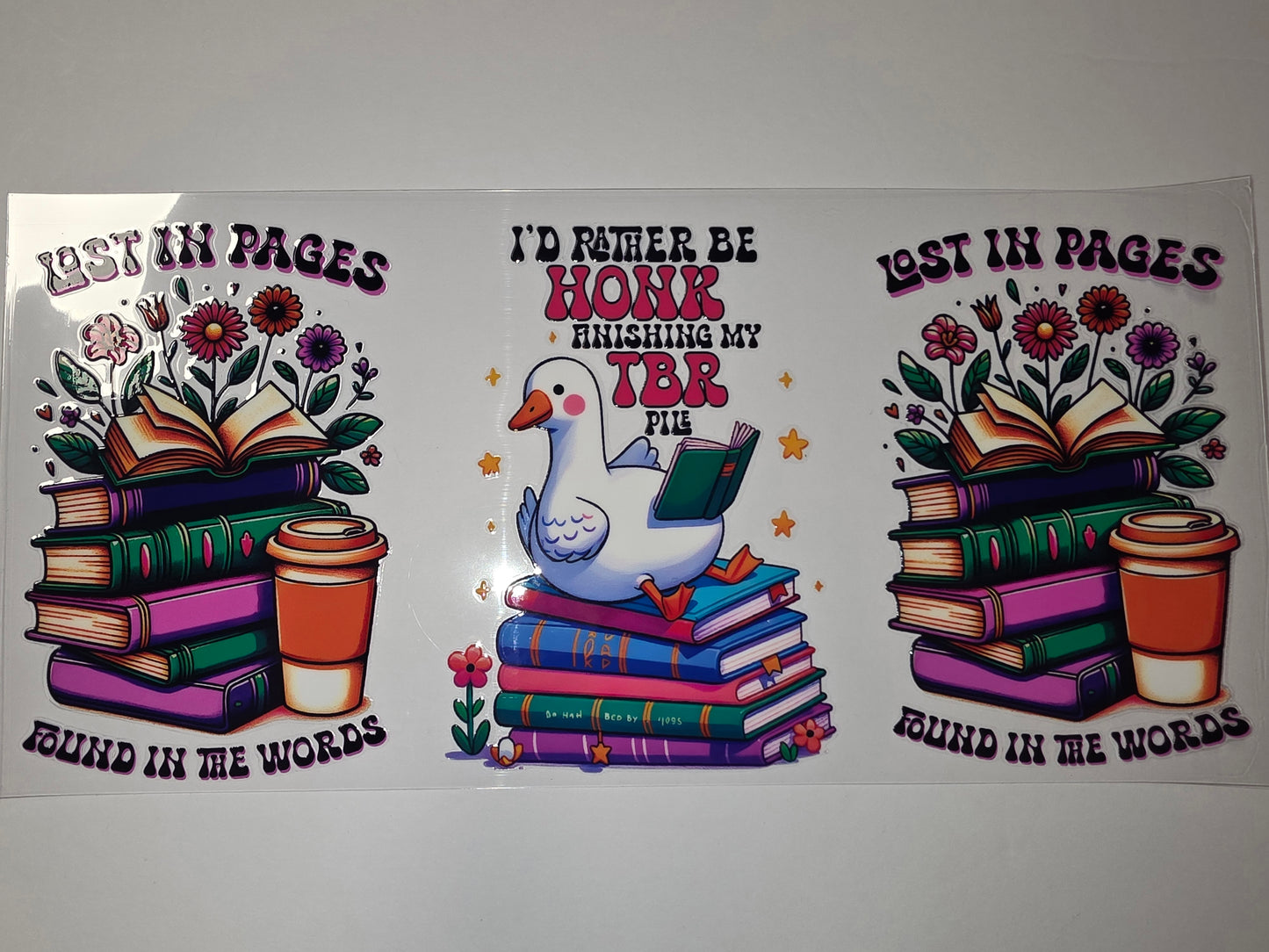 Cute Duck Reading Books Tumbler Wrap | "Lost in Pages" "Found in the Words" Design