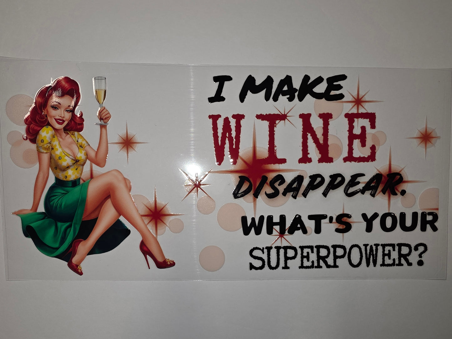 Retro Pin-Up Girl Wine Tumbler Wrap - "I Make Wine Disappear" - Fun Drinkware Design