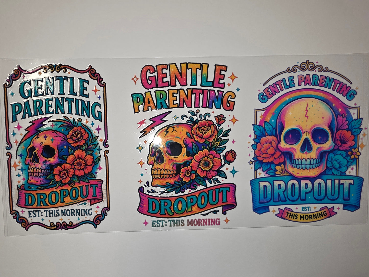 Gentle Parenting Dropout Skull Tumbler Wrap - Vibrant Retro Floral Design