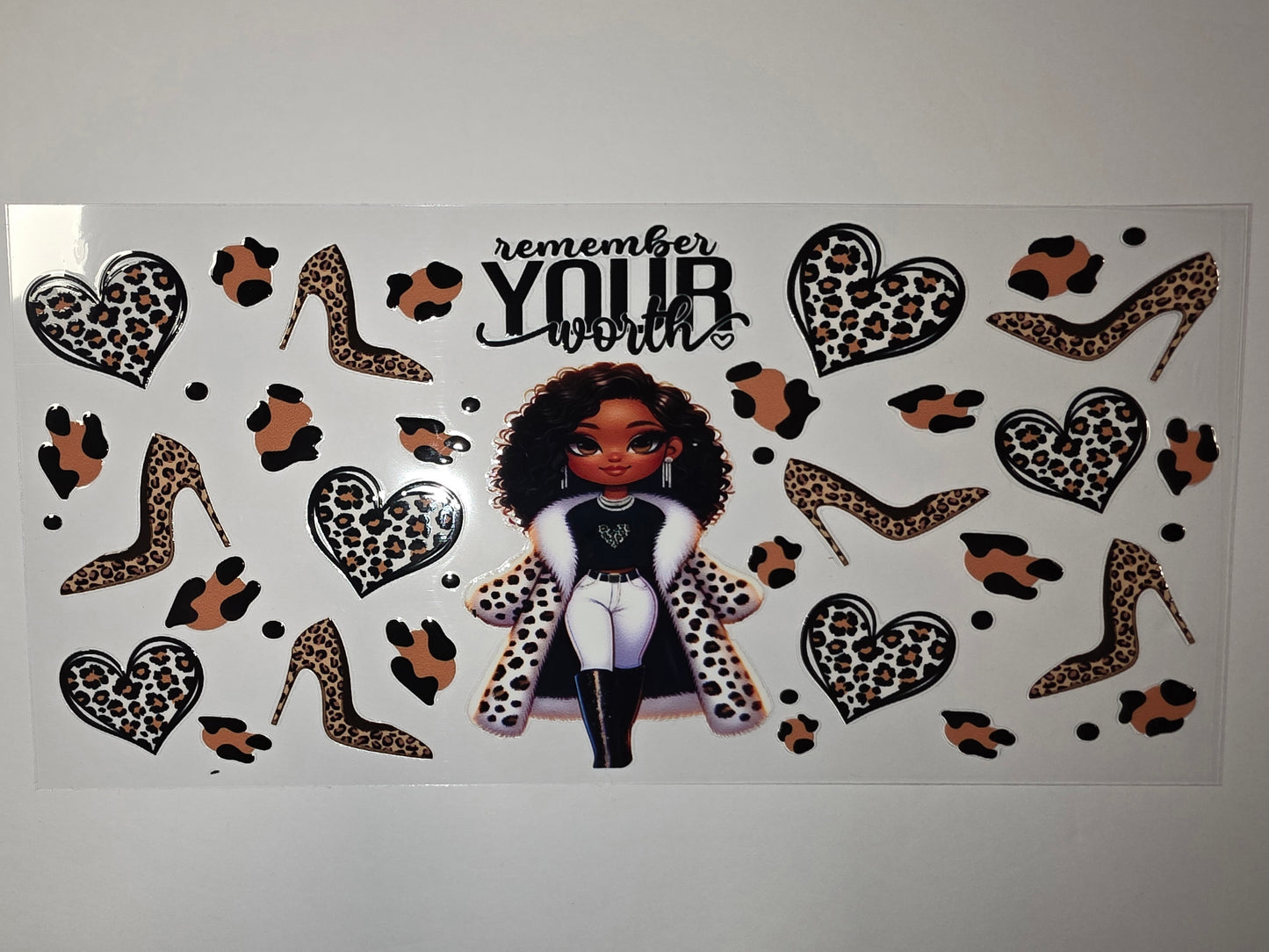 Chic Leopard Print Hearts & Heels Tumbler Wrap | Glam Girl Design