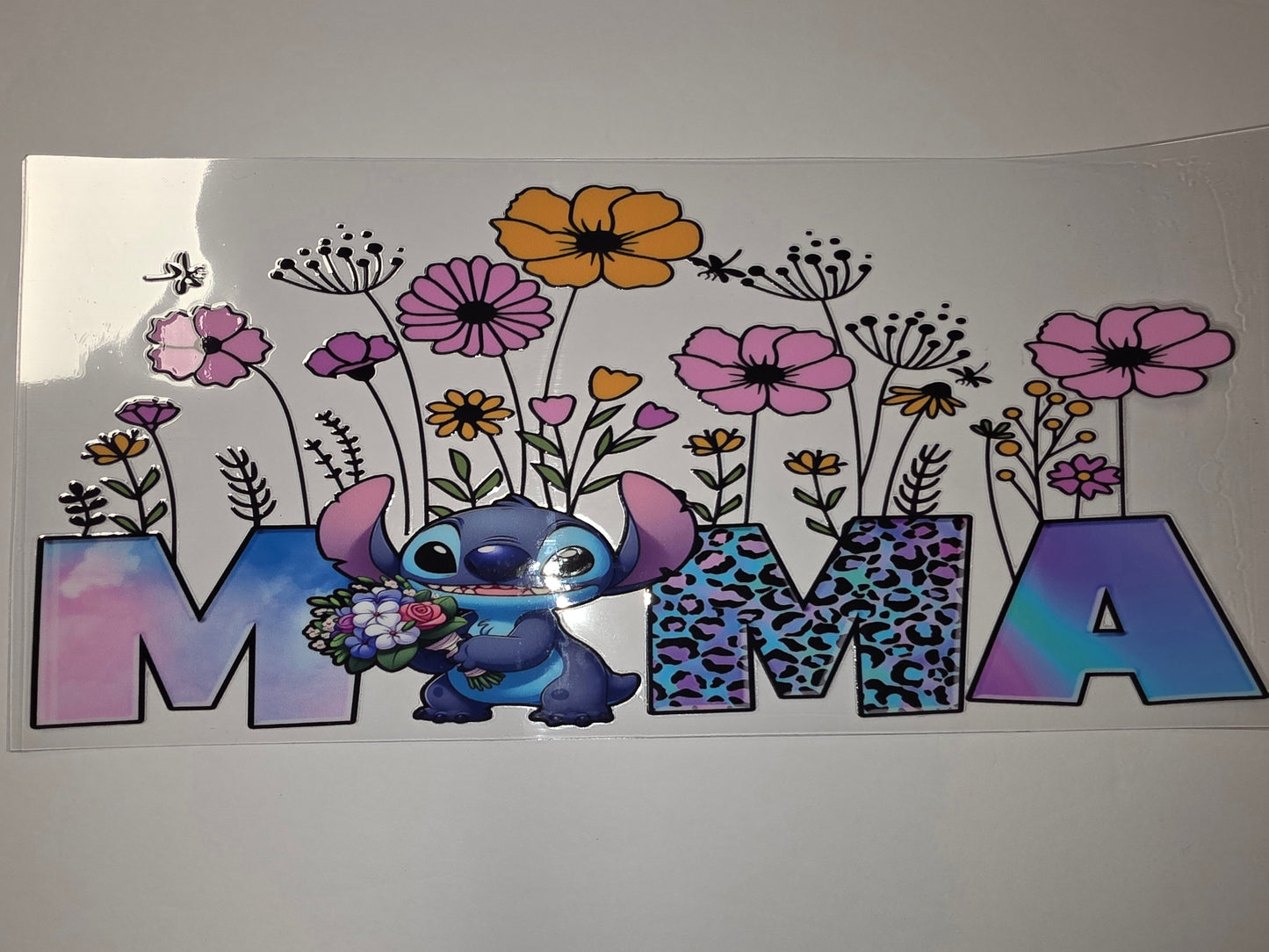 Stitch "MAMA" Floral Leopard Tumbler Wrap - Pink, Purple, Blue, Orange