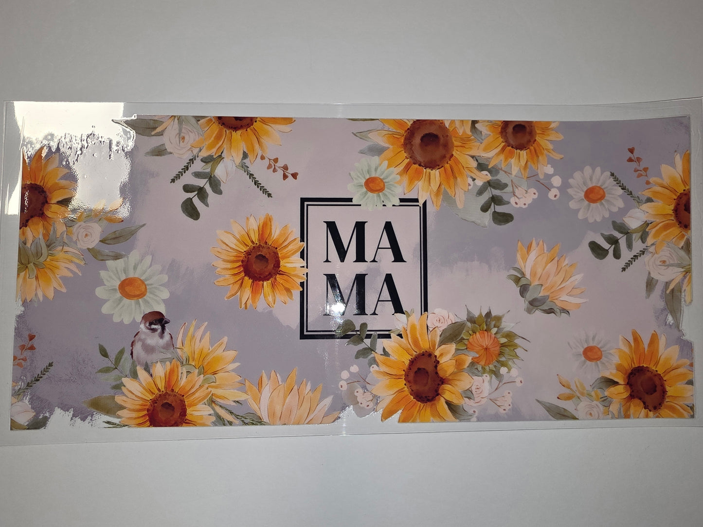 Mama Sunflower Tumbler Wrap | Floral Daisy & Bird Design | Watercolor Style