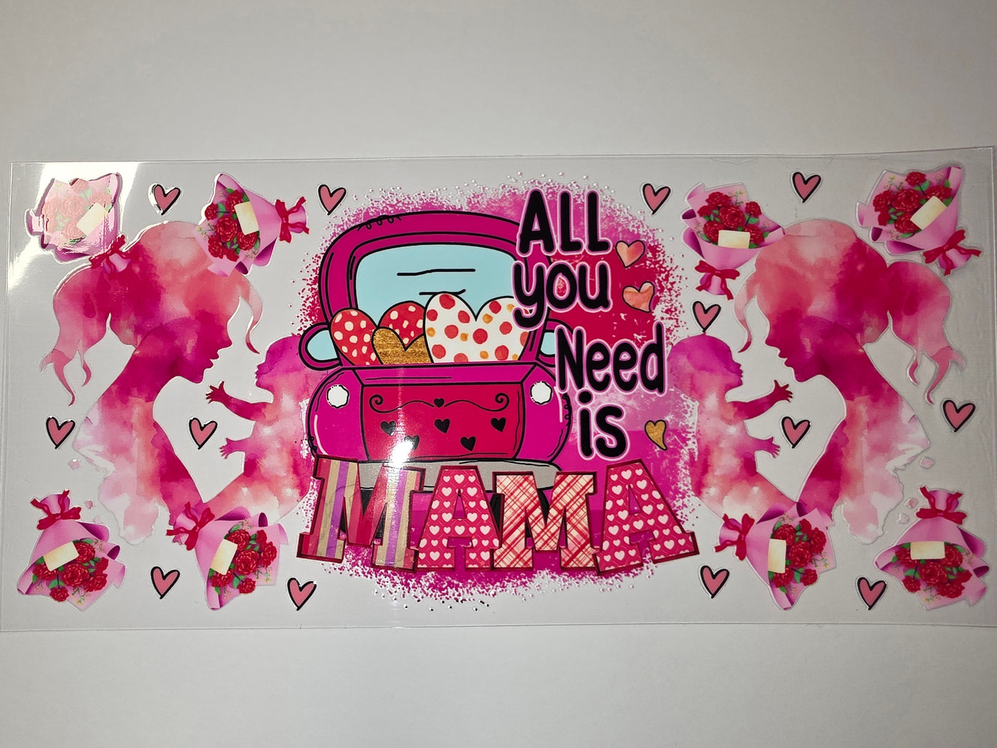 Pink Mama Love Truck Tumbler Wrap | Hearts, Roses, Mother's Day Design
