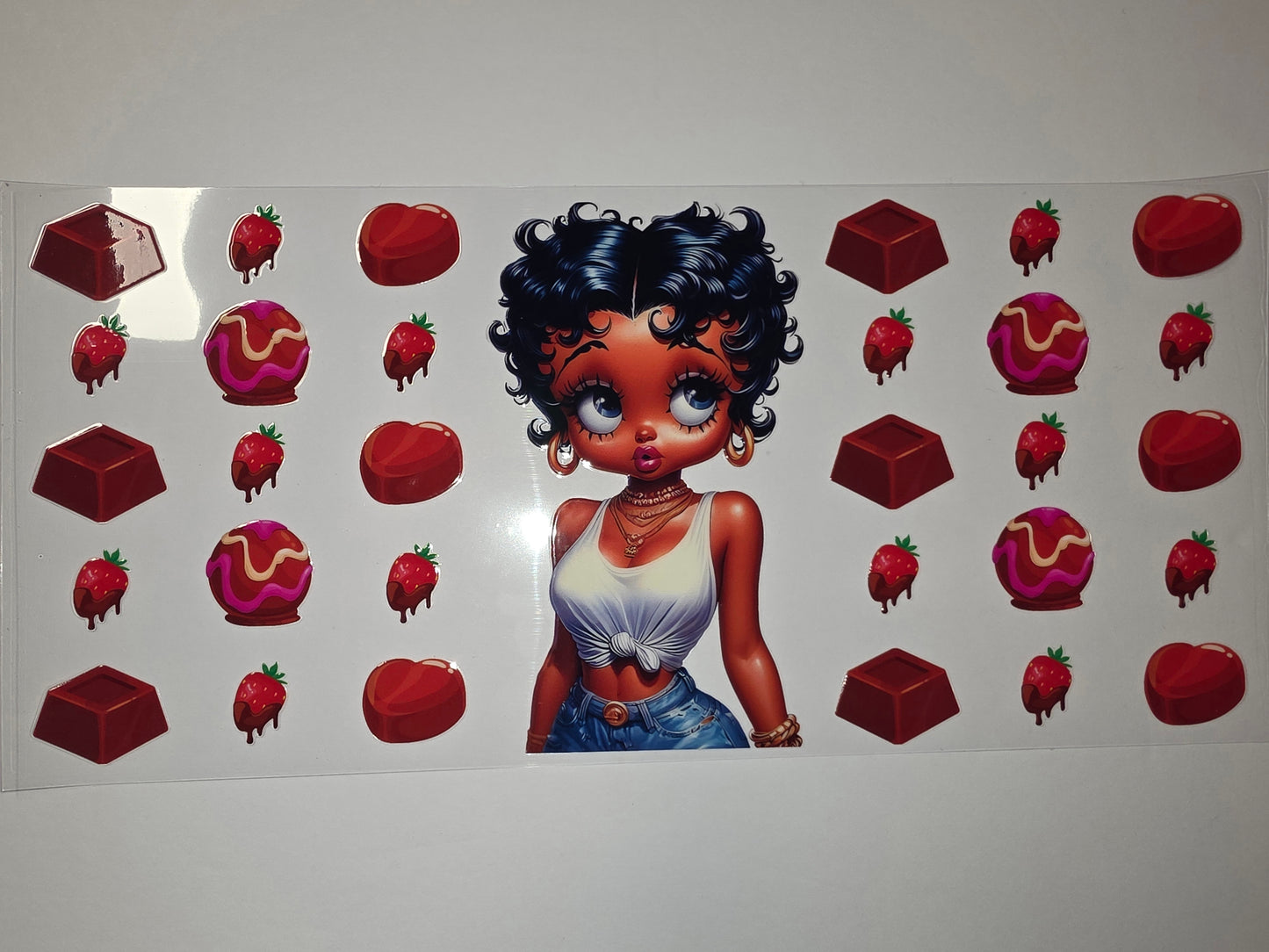 Retro Cartoon Character with Chocolate & Strawberry Tumbler Wrap | Red & Pink Design