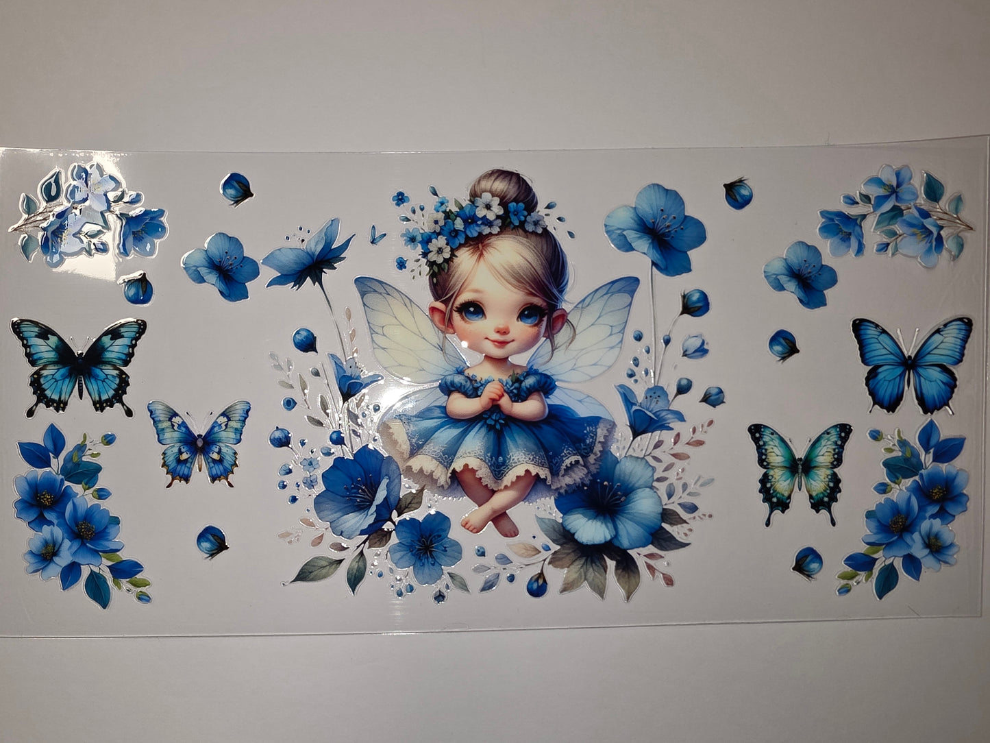 Enchanting Blue Fairy & Butterfly Tumbler Wrap | Floral Sublimation Design
