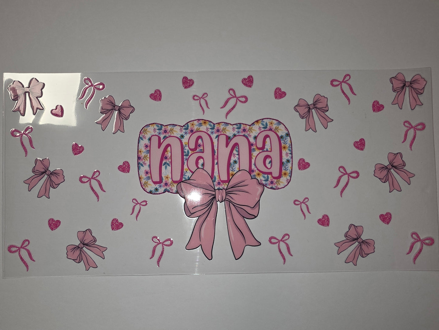 Pink Bows & Hearts Nana Tumbler Wrap | Floral "Nana" Design | Cute Drinkware Decal