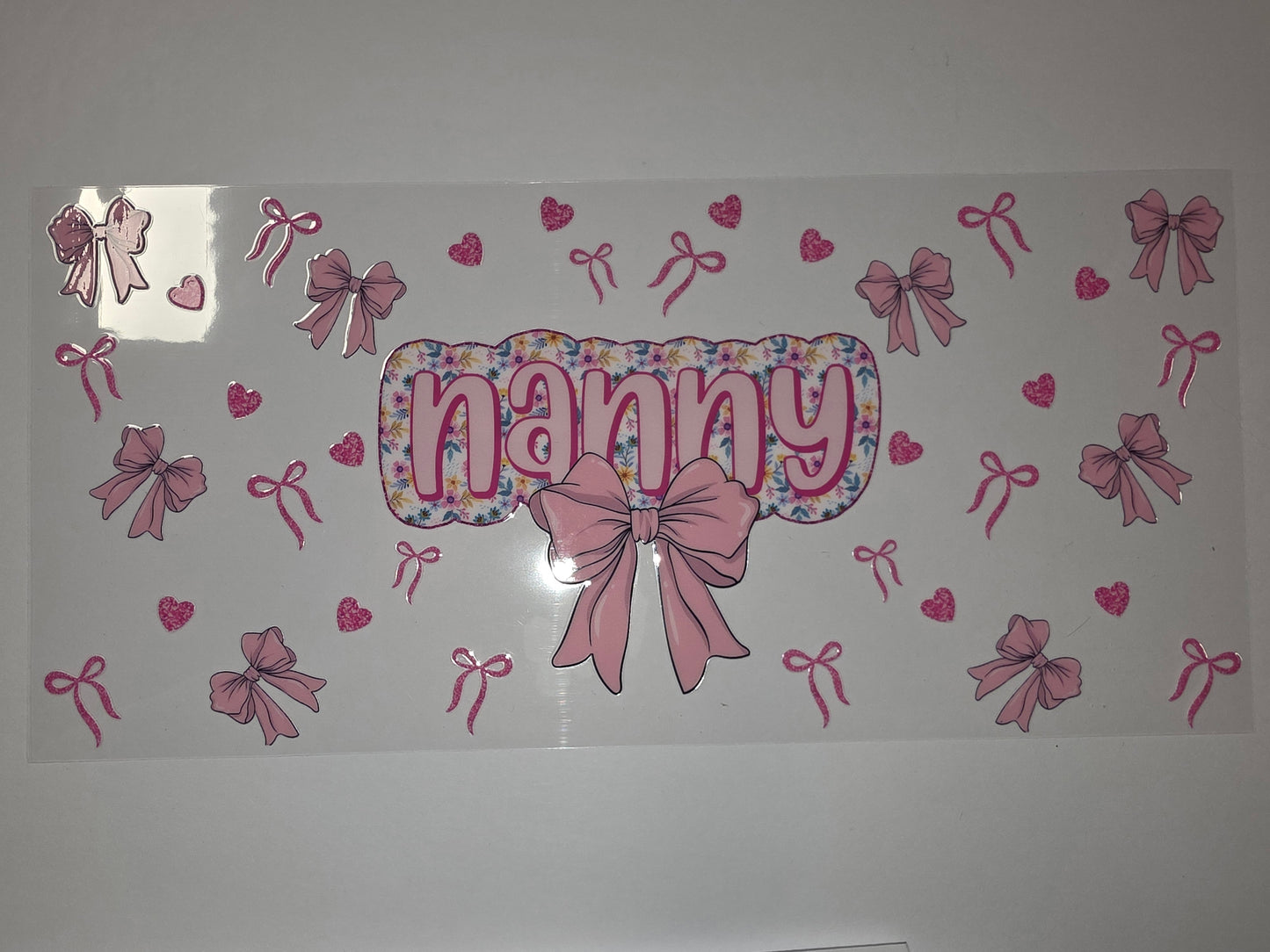 Nanny Tumbler Wrap - Pink Bows & Hearts Floral Design