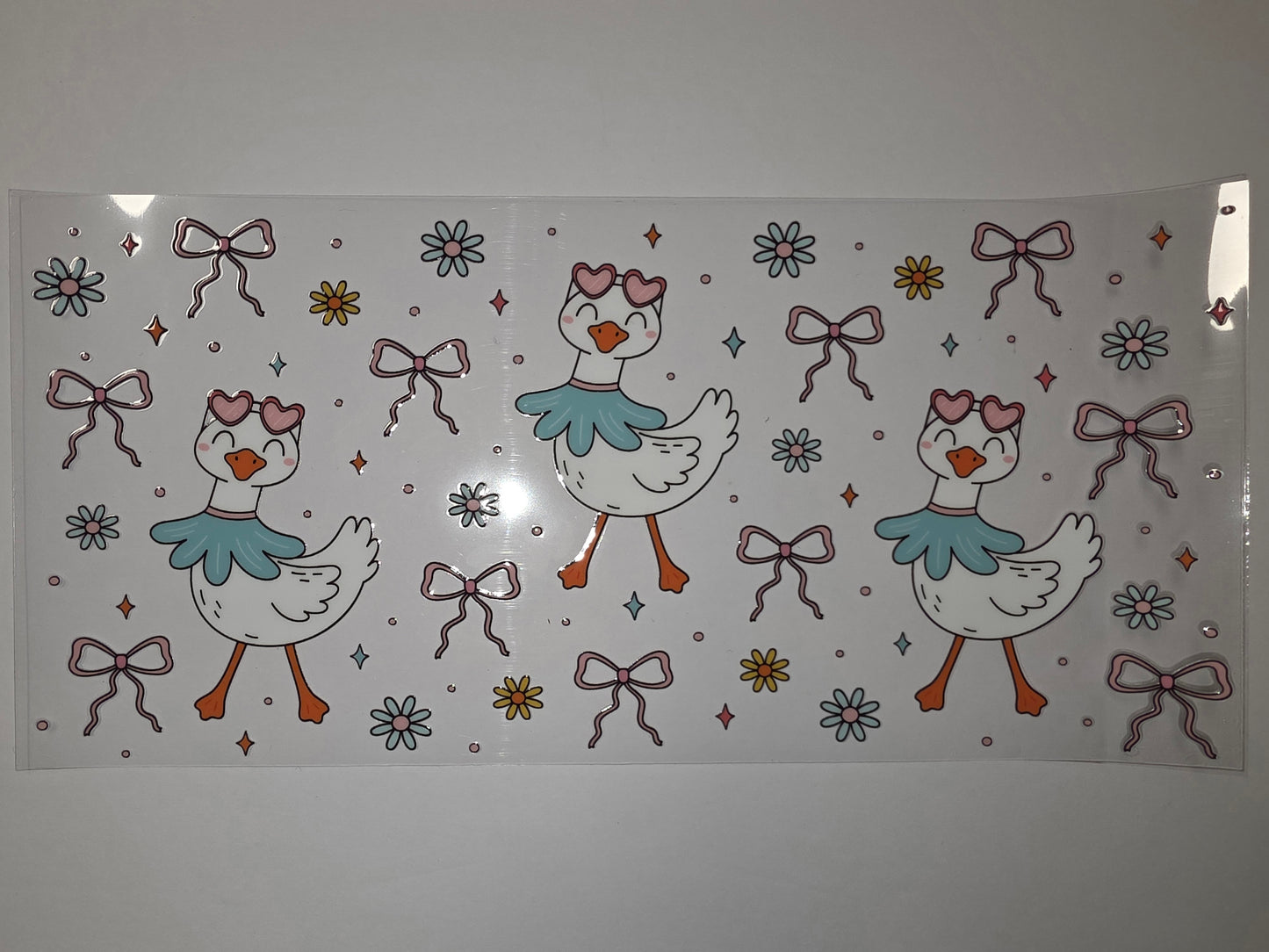Cute Goose Tumbler Wrap Design | Pink Bows & Flowers | Kawaii Drinkware Decal