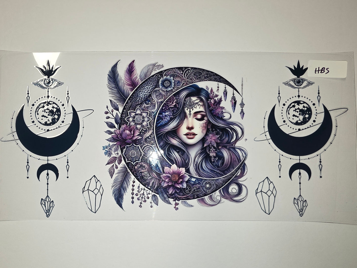 Mystical Moon Goddess Tumbler Wrap - Celestial Woman, Purple Floral, Boho Dreamcatcher Design