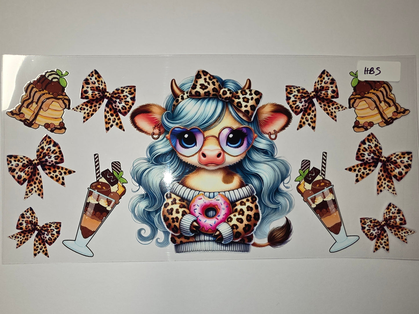 Cute Cow with Leopard Print & Sweets Tumbler Wrap | Kawaii Animal & Donut Design