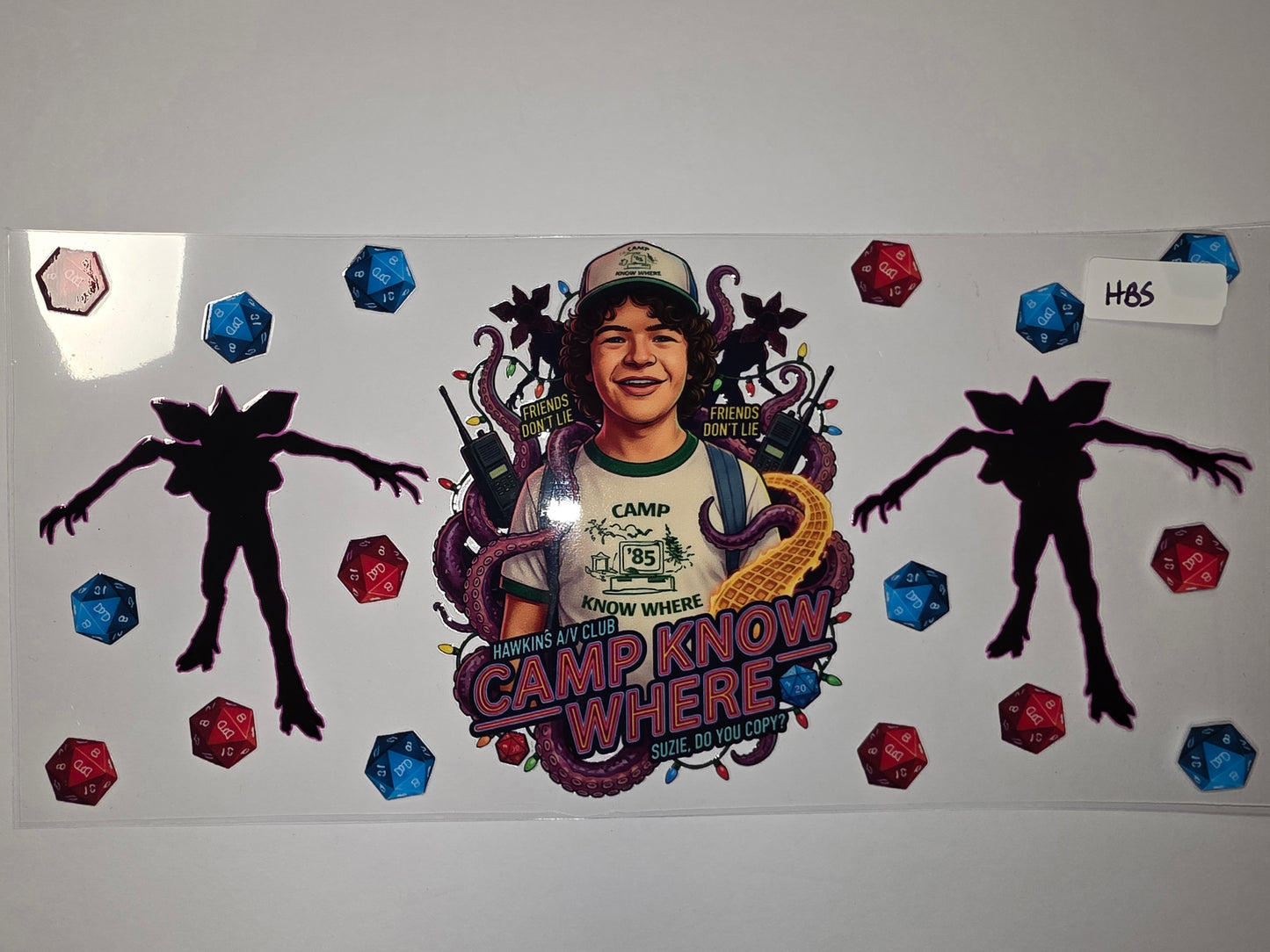 Stranger Things Camp Know Where Tumbler Wrap - Dustin, Demogorgon, D&D Dice Design