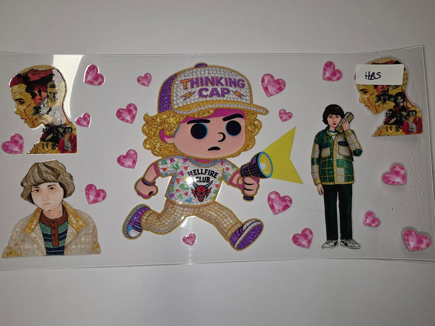 Stranger Things Hellfire Club Tumbler Wrap - Glittery Characters & Pink Hearts