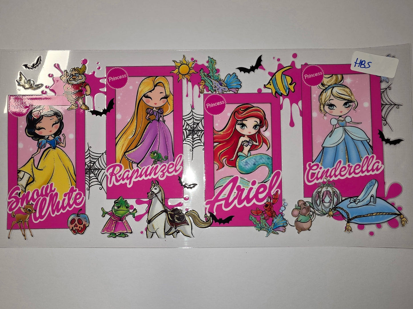 Chibi Princess Tumbler Wraps - Snow White, Rapunzel, Ariel, Cinderella - Pink & Blue