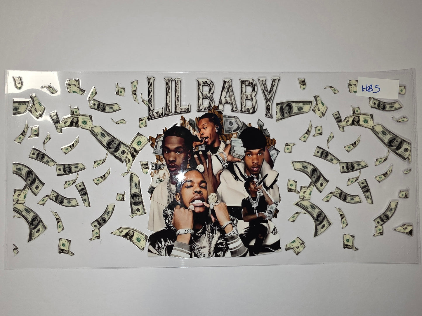 Lil Baby Money Theme Tumbler Wrap | Hip Hop Rap Fan Drinkware Design | Dollar Bill Pattern