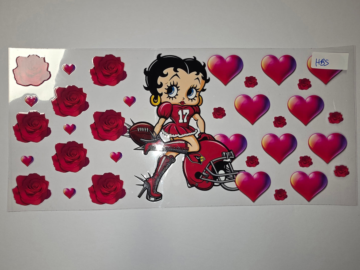 Betty Boop Football Fan Red Roses & Hearts Tumbler Wrap | Sublimation Design