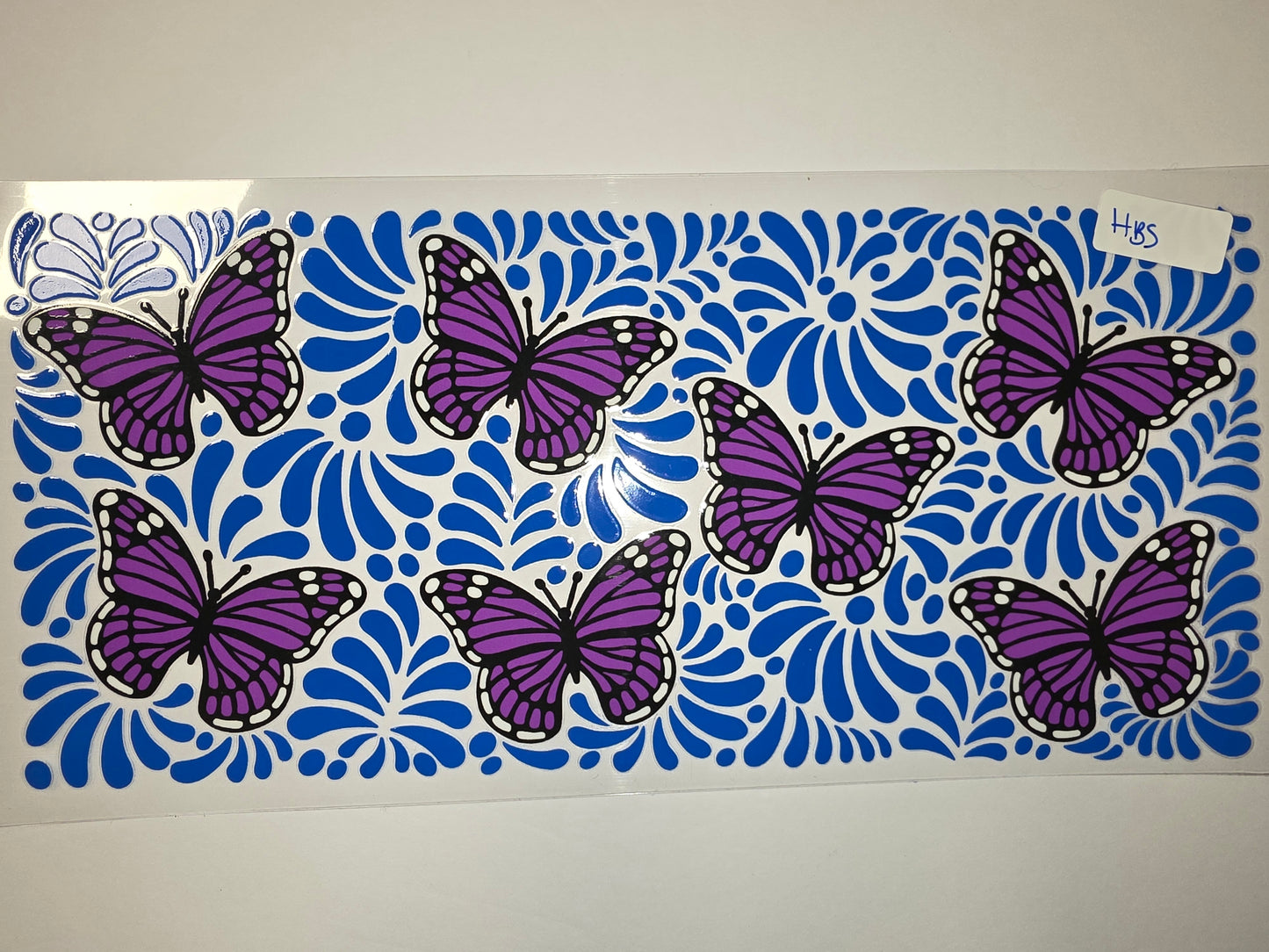 Purple Butterfly Tumbler Wrap - Blue Floral Pattern - Sublimation Design