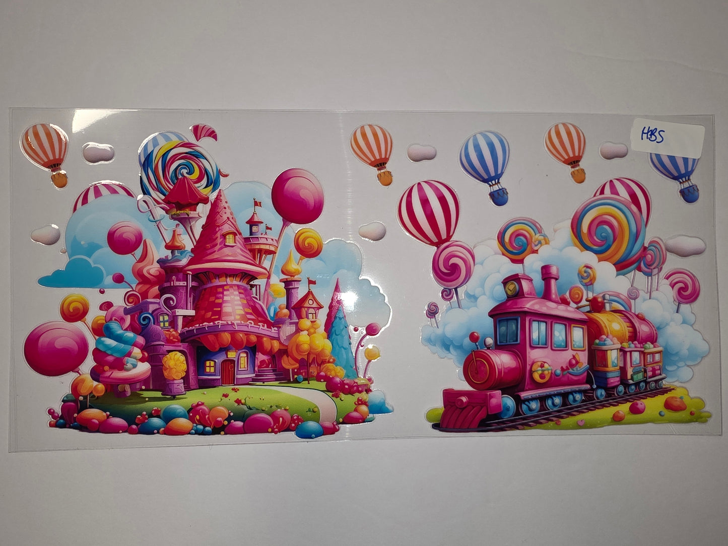 Whimsical Candy Land Castle & Train Tumbler Wrap | Pink, Blue, Orange & Swirls