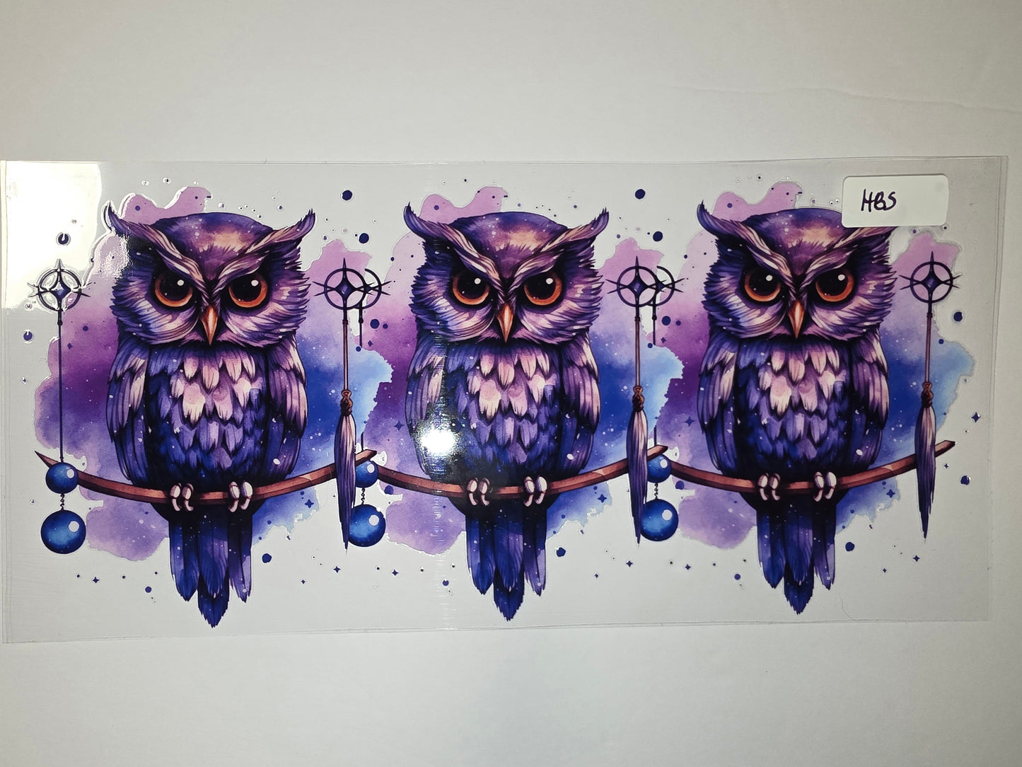 Mystical Galaxy Owls Tumbler Wrap - Purple, Blue, Cosmic Watercolor Design