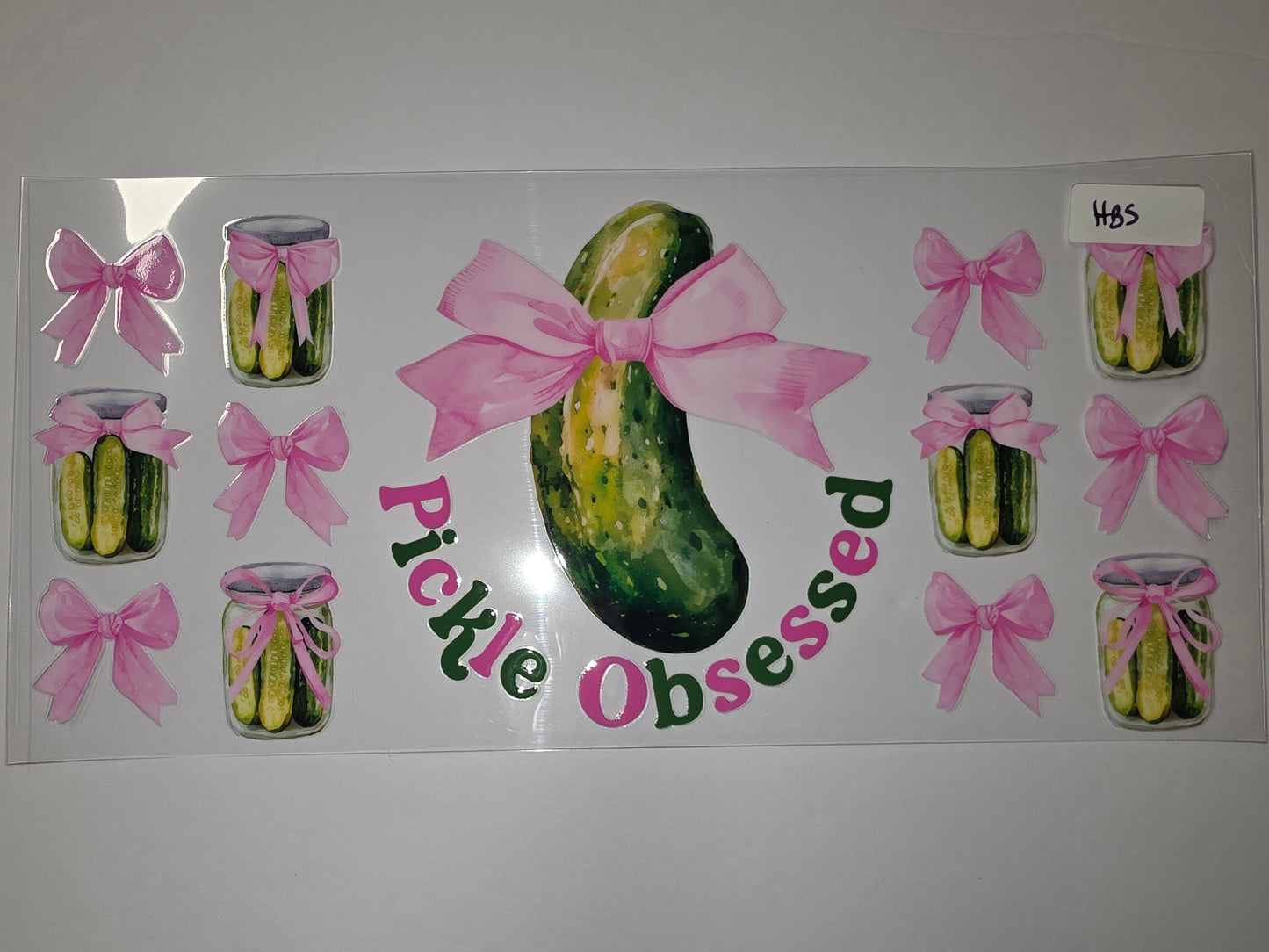 Pink Bow Pickle Jar Tumbler Wrap - Cute Green & Pink Pickle Lover Design