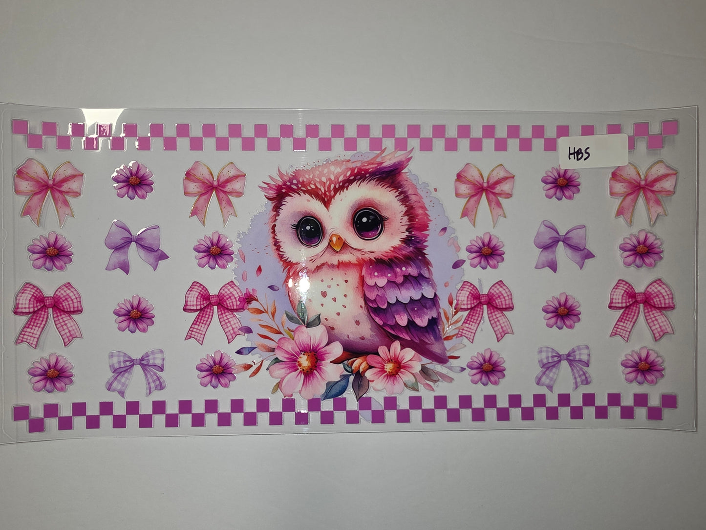 Cute Watercolor Owl Tumbler Wrap with Pink & Purple Bows and Flowers