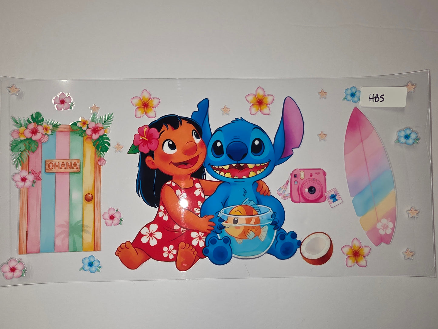 Lilo & Stitch Hawaiian Tropical Tumbler Wrap | Flowers, Surfboard, Ohana Door