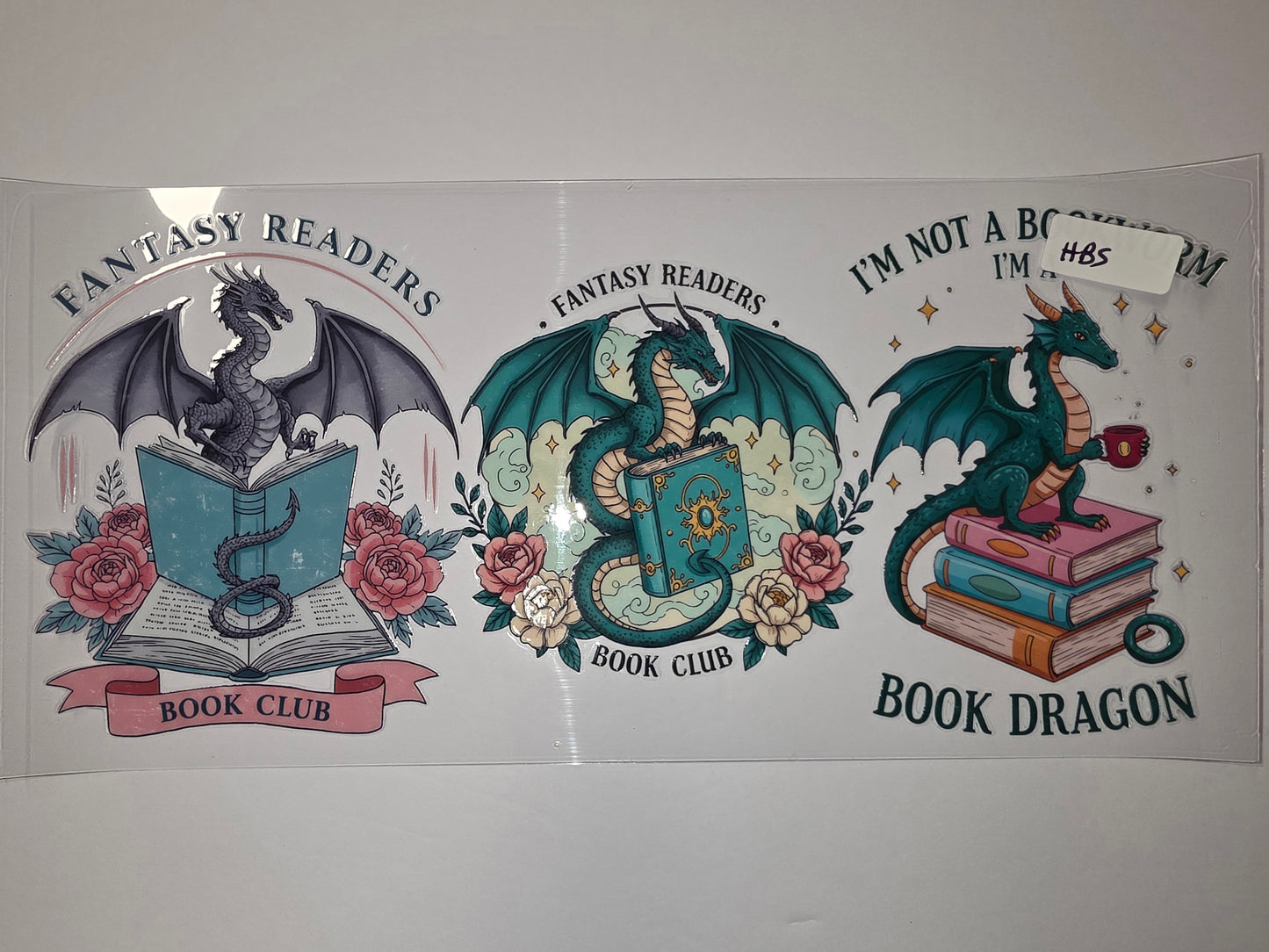 Fantasy Dragon Book Club Tumbler Wrap | Teal, Pink, Blue Dragons & Books | Book Lover Gift