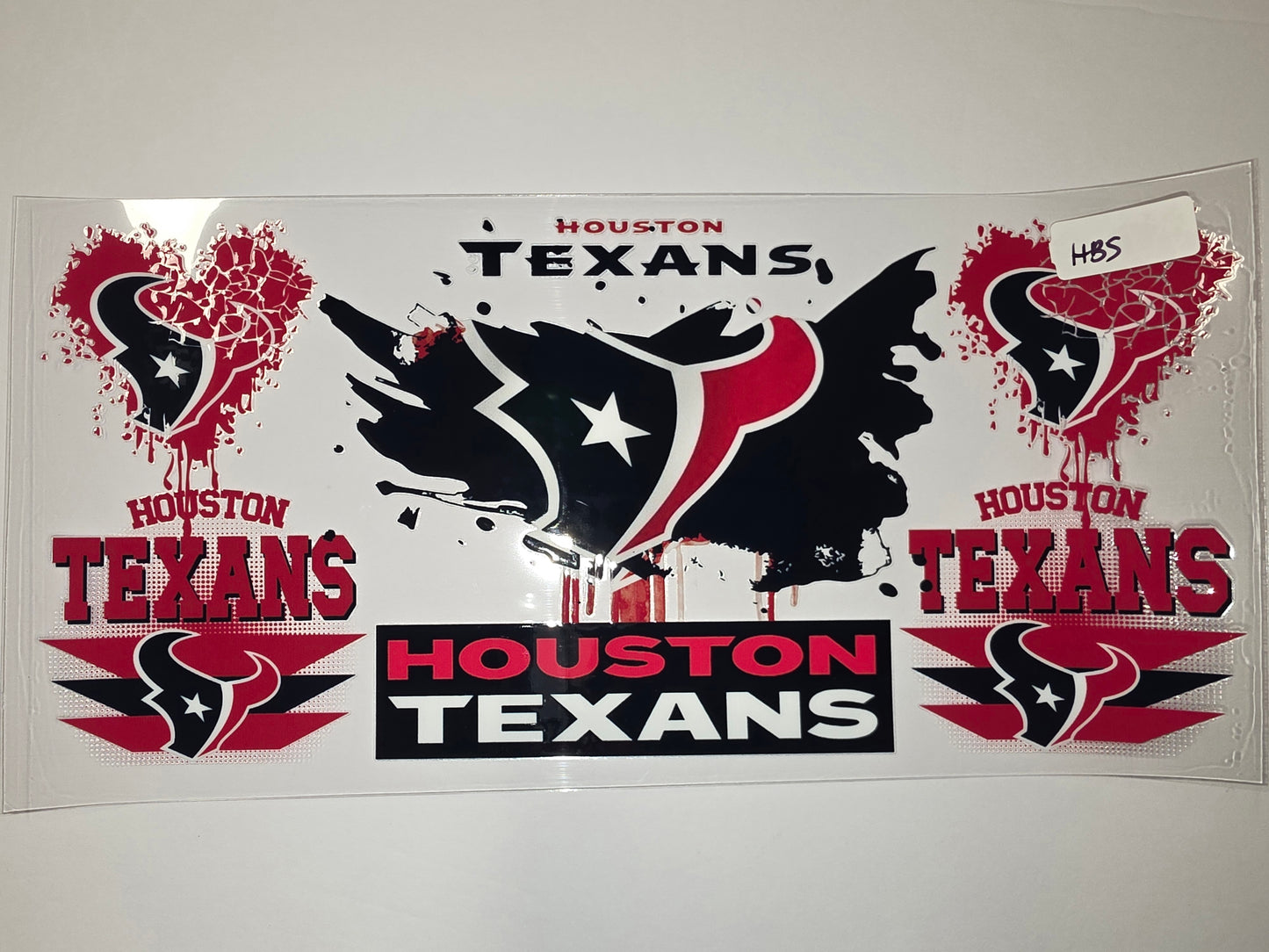 Houston Texans Football Team Logo Tumbler Wrap - Red, Black, White Splatter Design
