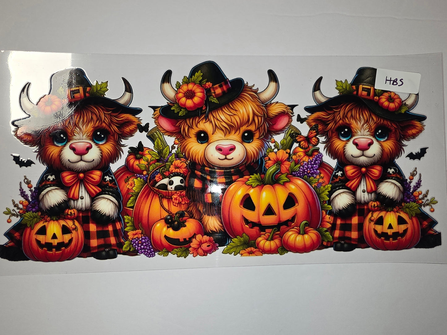 Cute Highland Cow Halloween Tumbler Wrap - Pumpkin Patch & Plaid Design