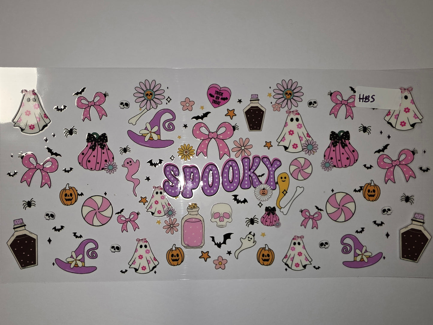 Cute Spooky Halloween Tumbler Wrap - Pink, Purple, Orange Ghosts, Pumpkins, Witch Hats