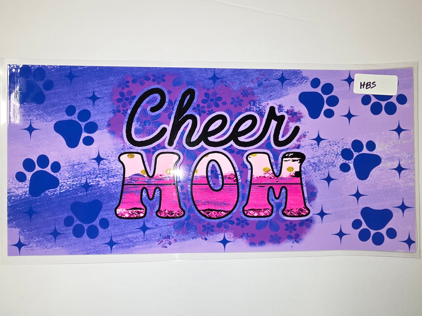 Cheer Mom Paw Print Tumbler Wrap - Purple & Pink Glitter Design