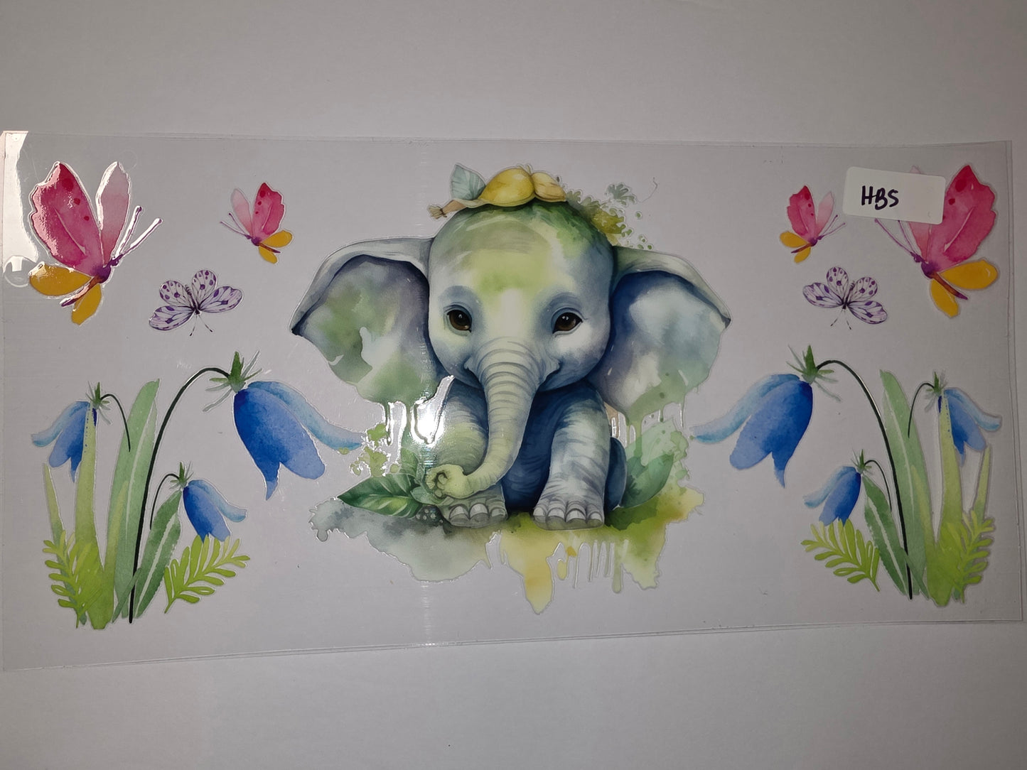 Cute Baby Elephant Watercolor Tumbler Wrap | Butterflies & Bluebells Design