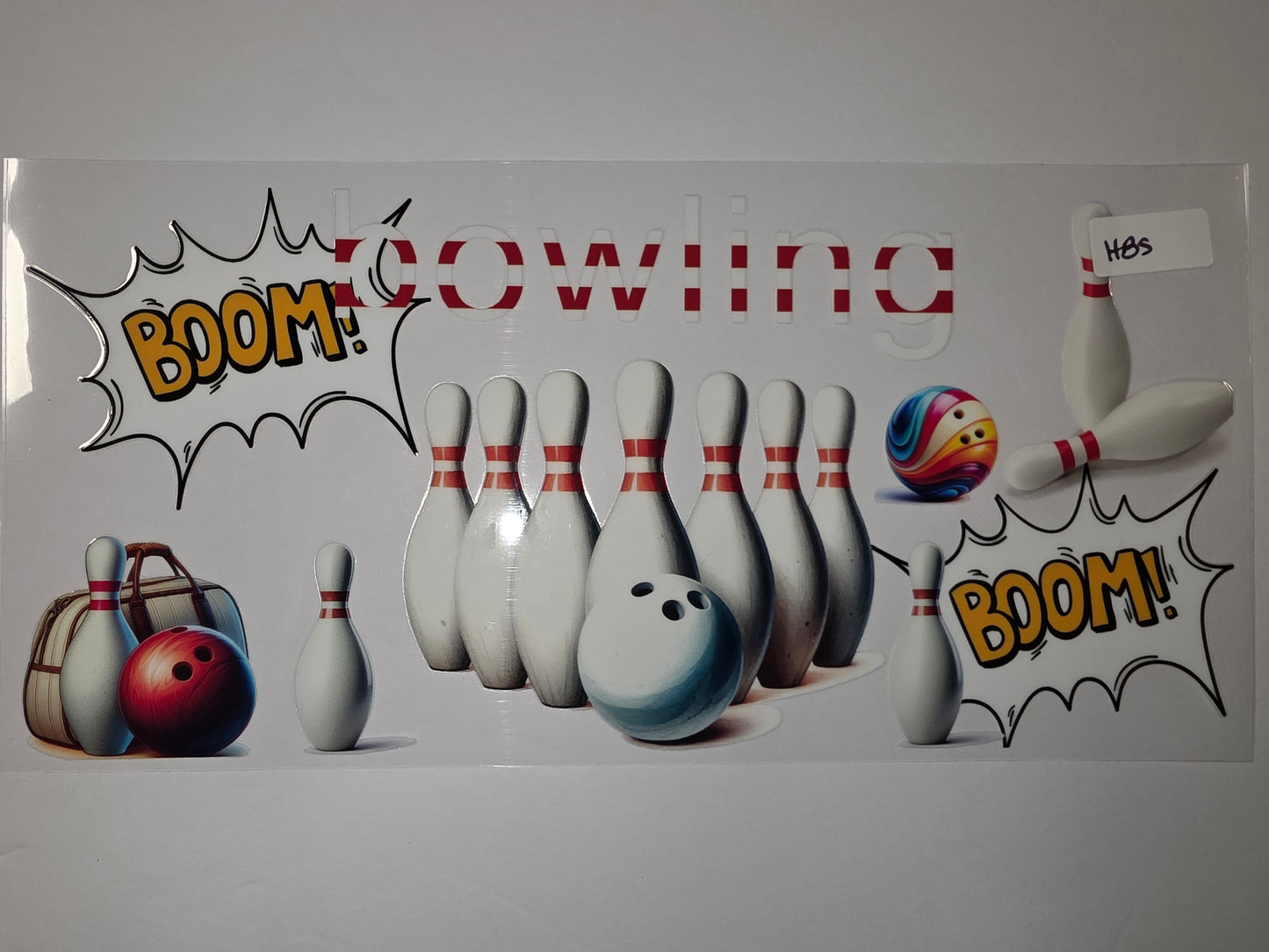 Bowling Ball & Pins Tumbler Wrap | Retro Comic "BOOM!" Design | Sports Drinkware Decal