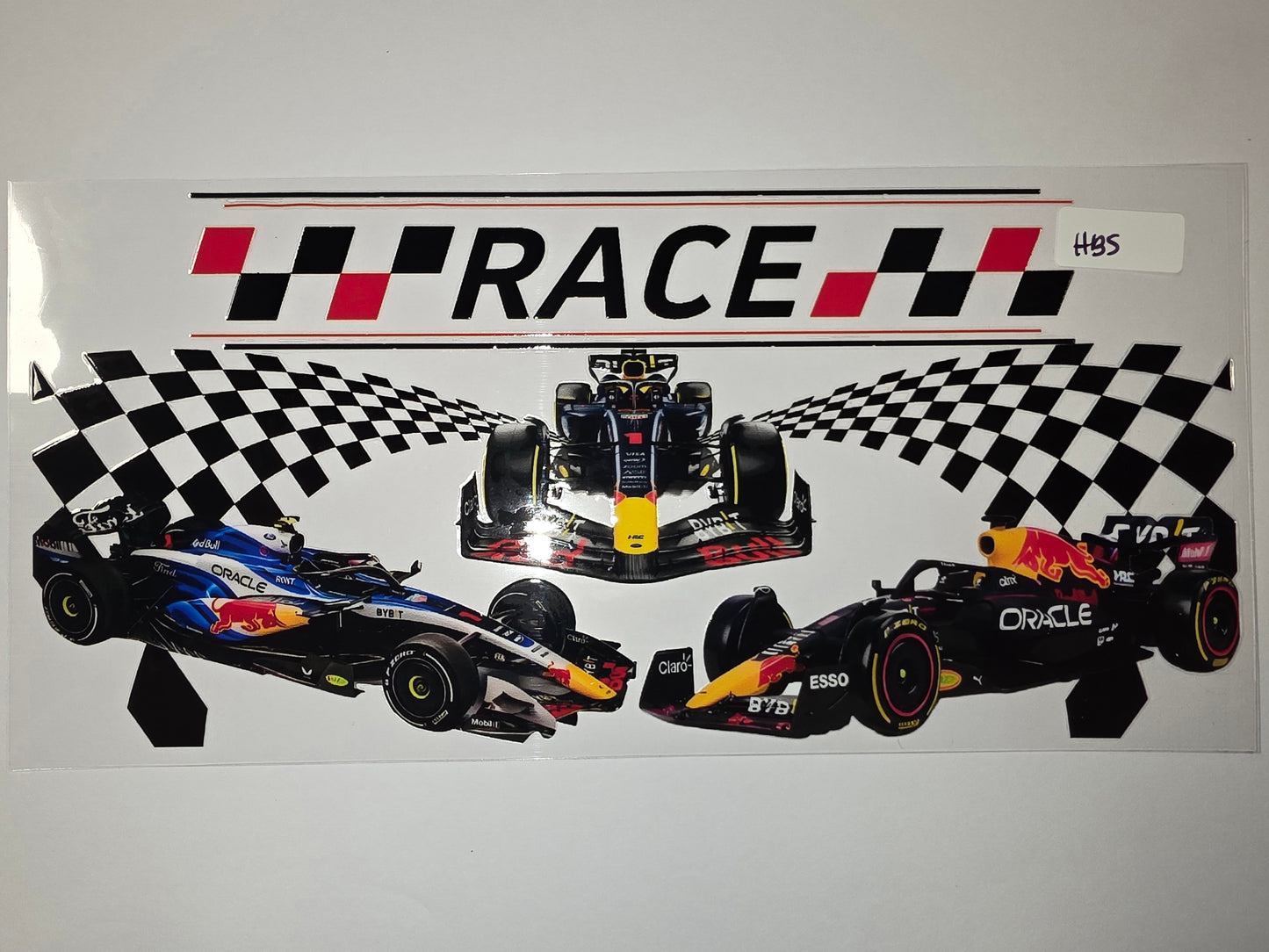 Formula 1 Racing Car Tumbler Wrap - Red Bull & Blue Race Cars with Checkered Flags
