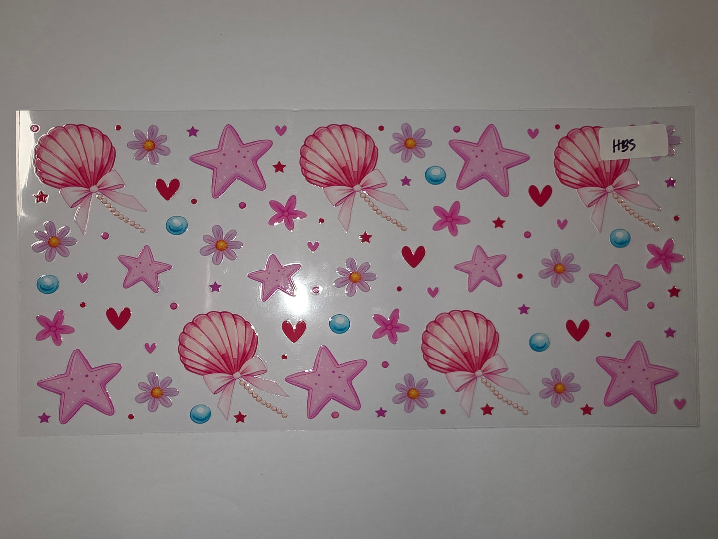 Pink Seashell Star Flower Tumbler Wrap | Cute Mermaid Beach Drinkware Design