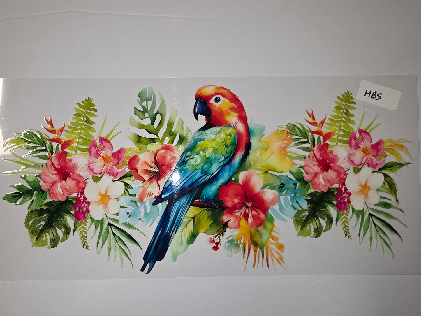 Tropical Parrot & Floral Tumbler Wrap - Vibrant Watercolor Design