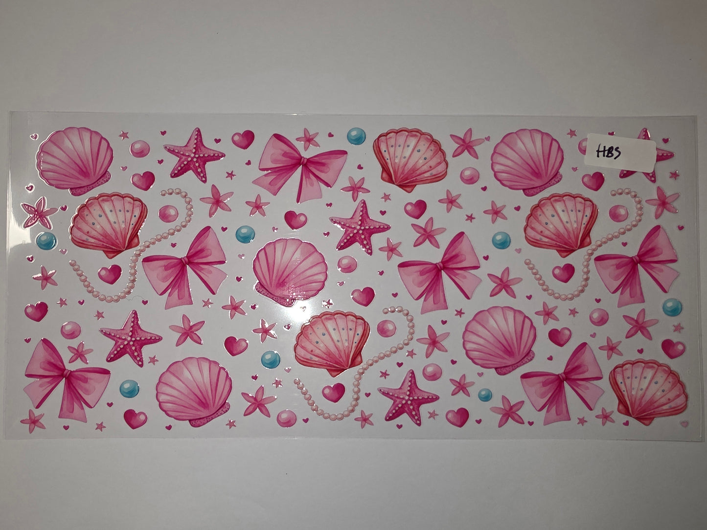 Pink Seashell & Bow Tumbler Wrap | Mermaid Beach Theme Cup Design | Cute Ocean Drinkware