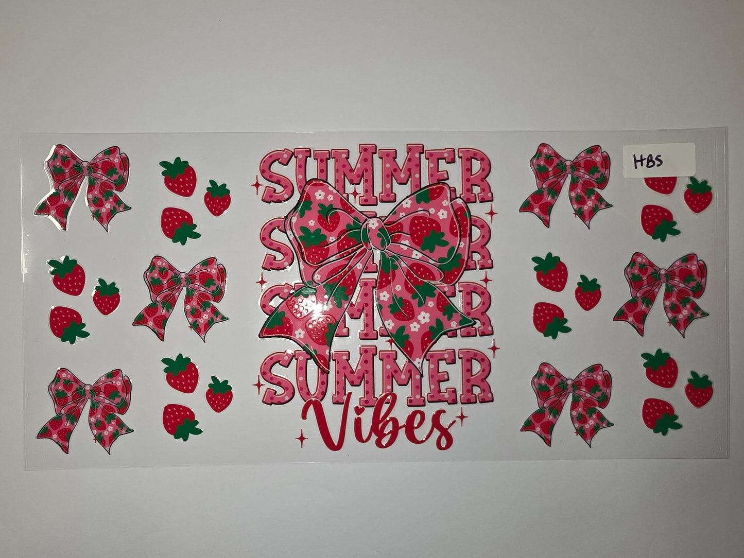Strawberry Bow Summer Vibes Tumbler Wrap - Pink & Red Fruit Design
