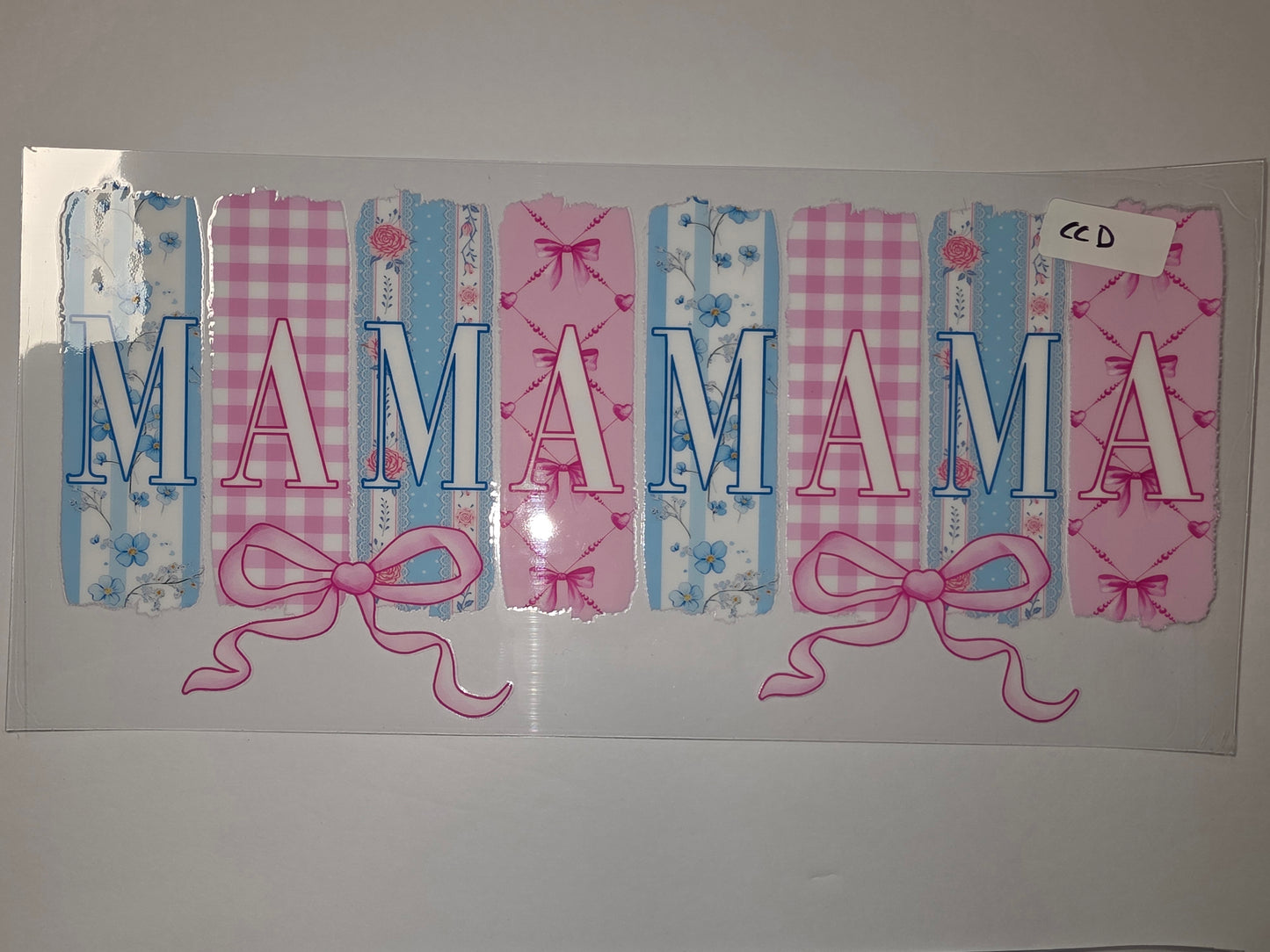 Mama Tumbler Wrap - Pink & Blue Gingham, Floral, Bows - Sublimation Design