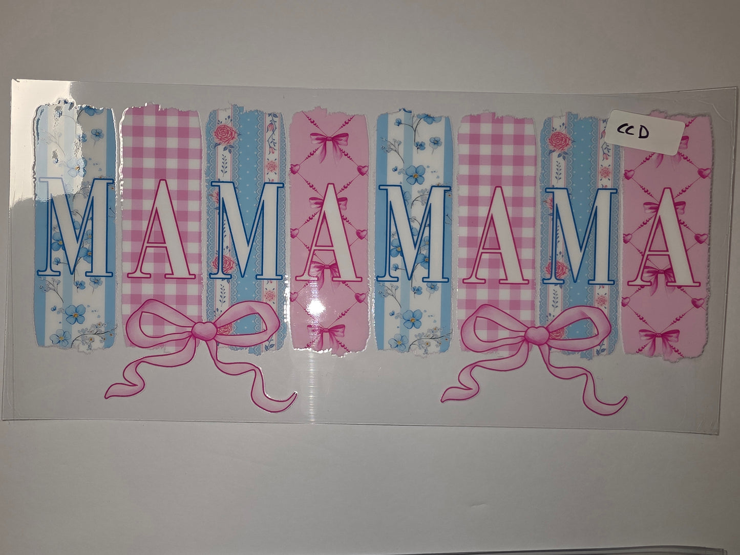 Mama Floral & Gingham Tumbler Wrap | Pink Blue Ribbon Design | Sublimation Cup Decal